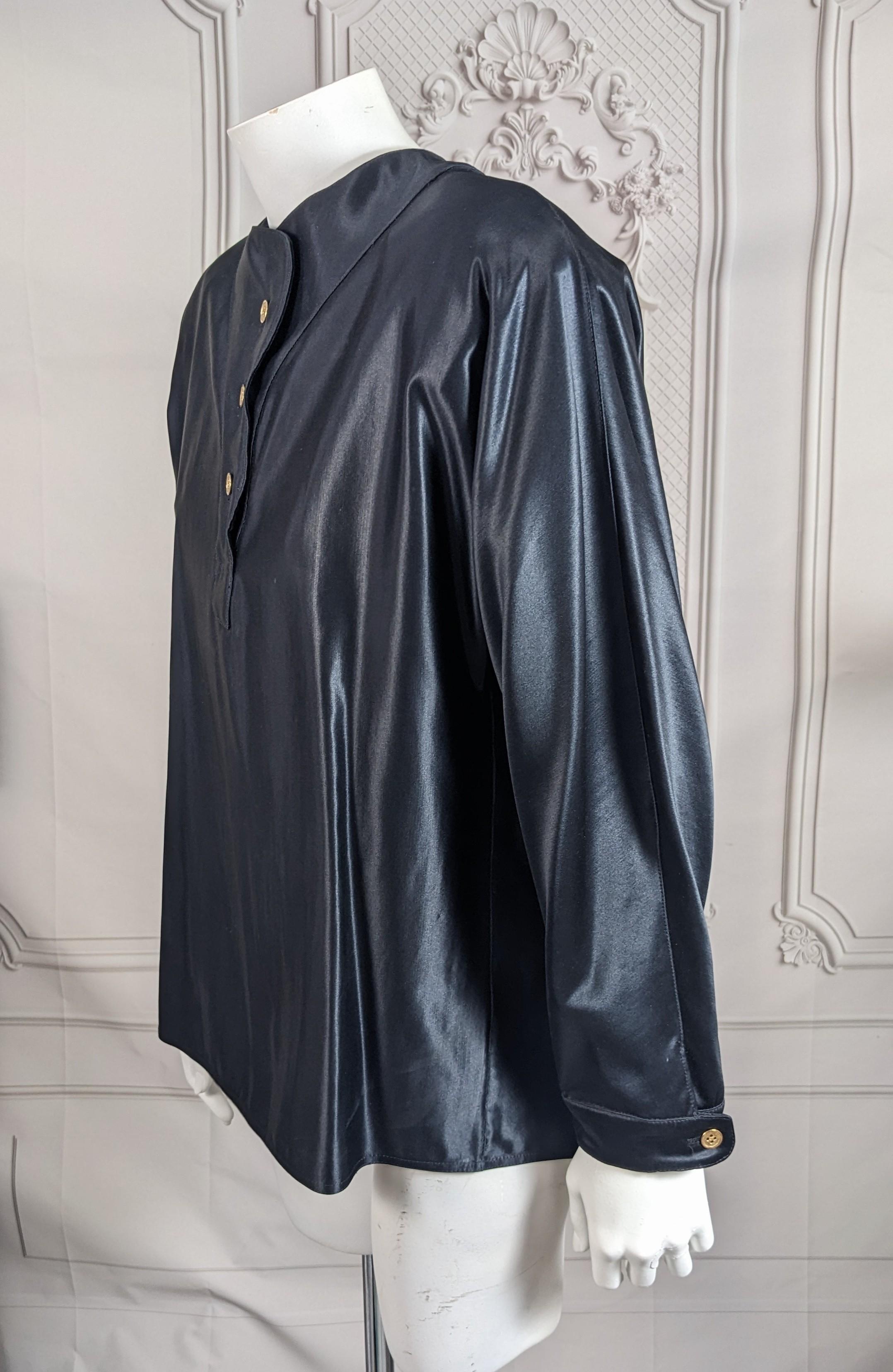 Women's or Men's Geoffrey Beene Black Silk/Wool Satin Blouse For Sale