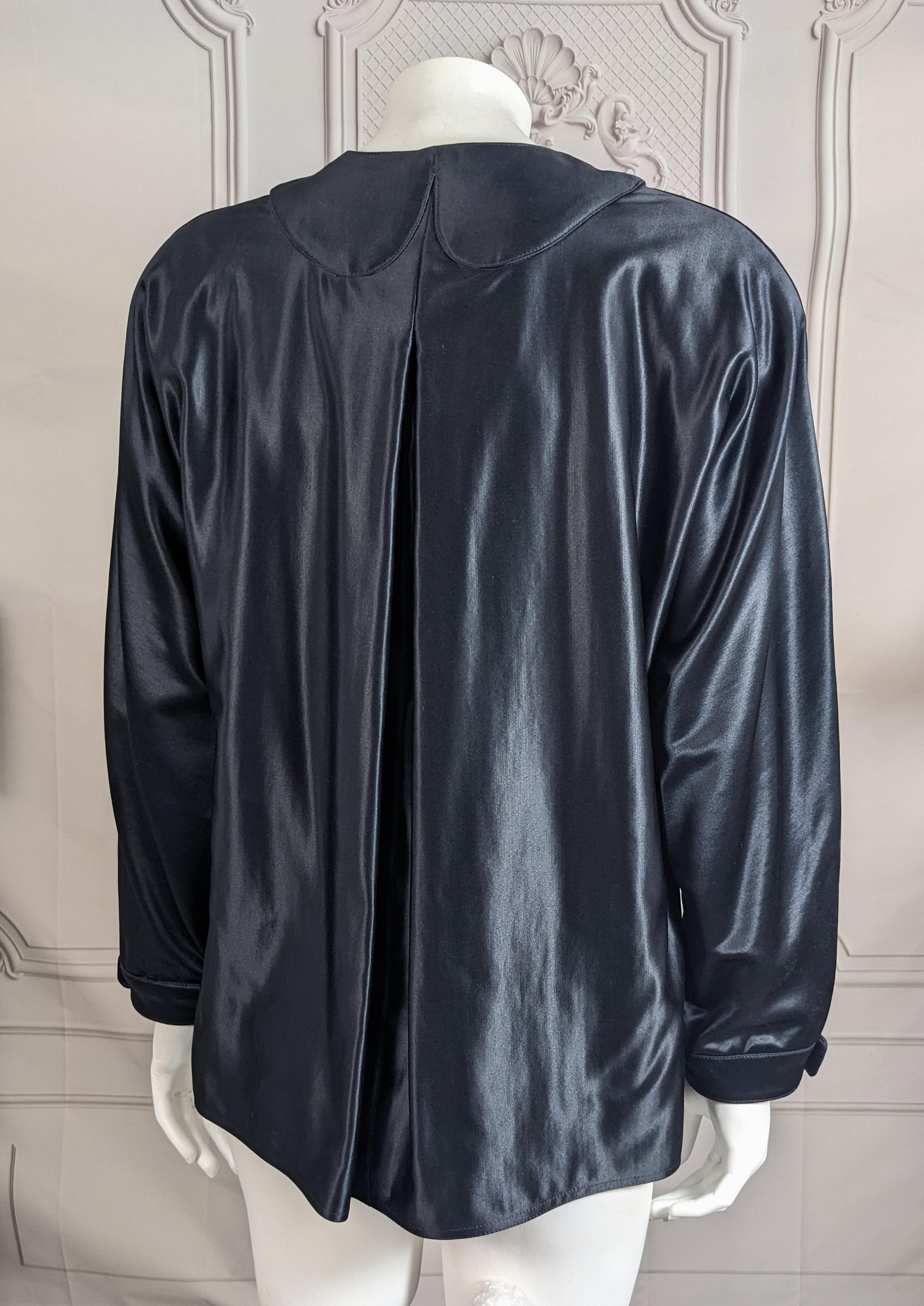 Geoffrey Beene Black Silk/Wool Satin Blouse For Sale 1