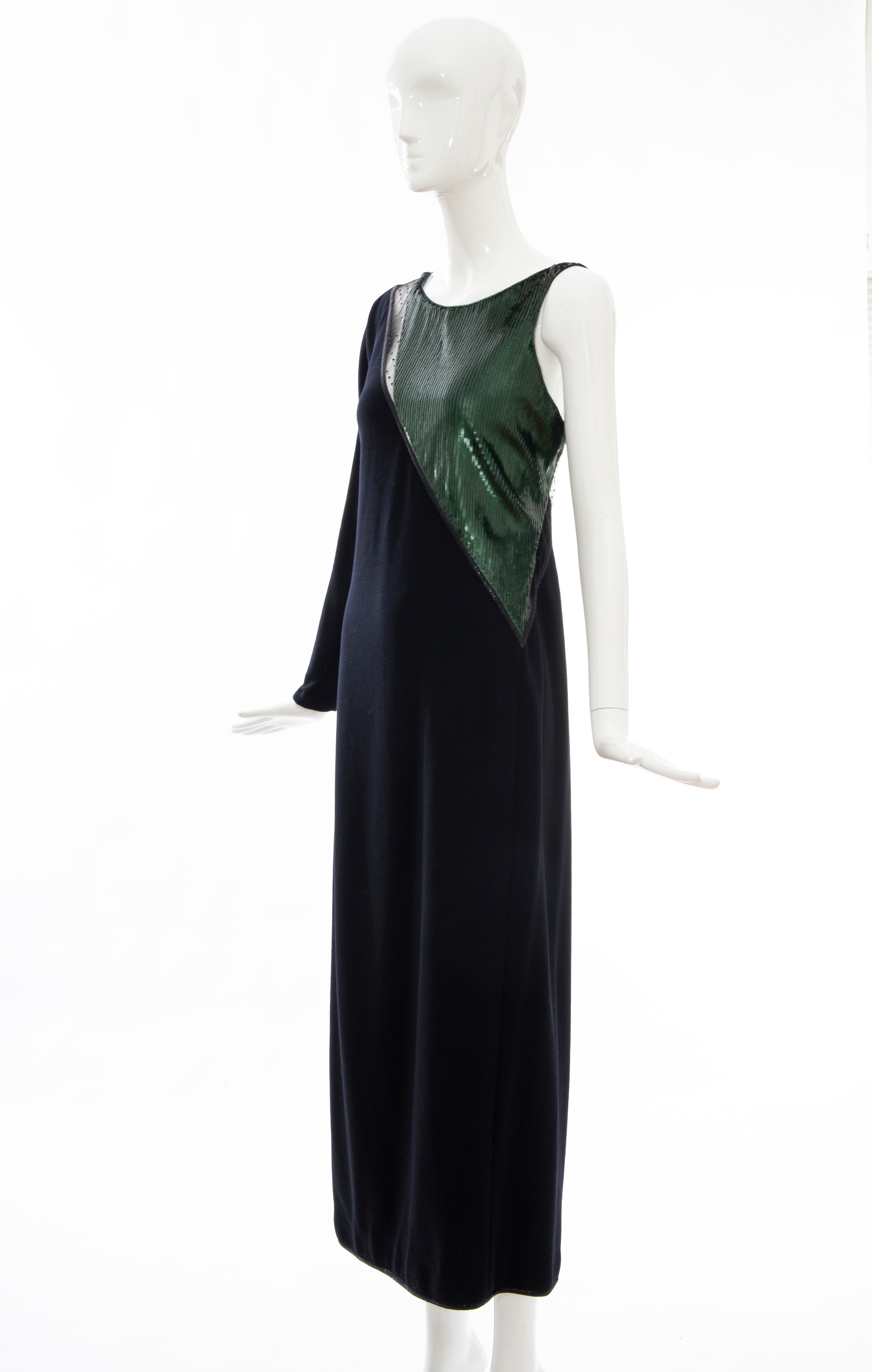 Geoffrey Beene Black Wool Jersey Embroidered Sequins Evening Dress, Fall 1991 For Sale 6