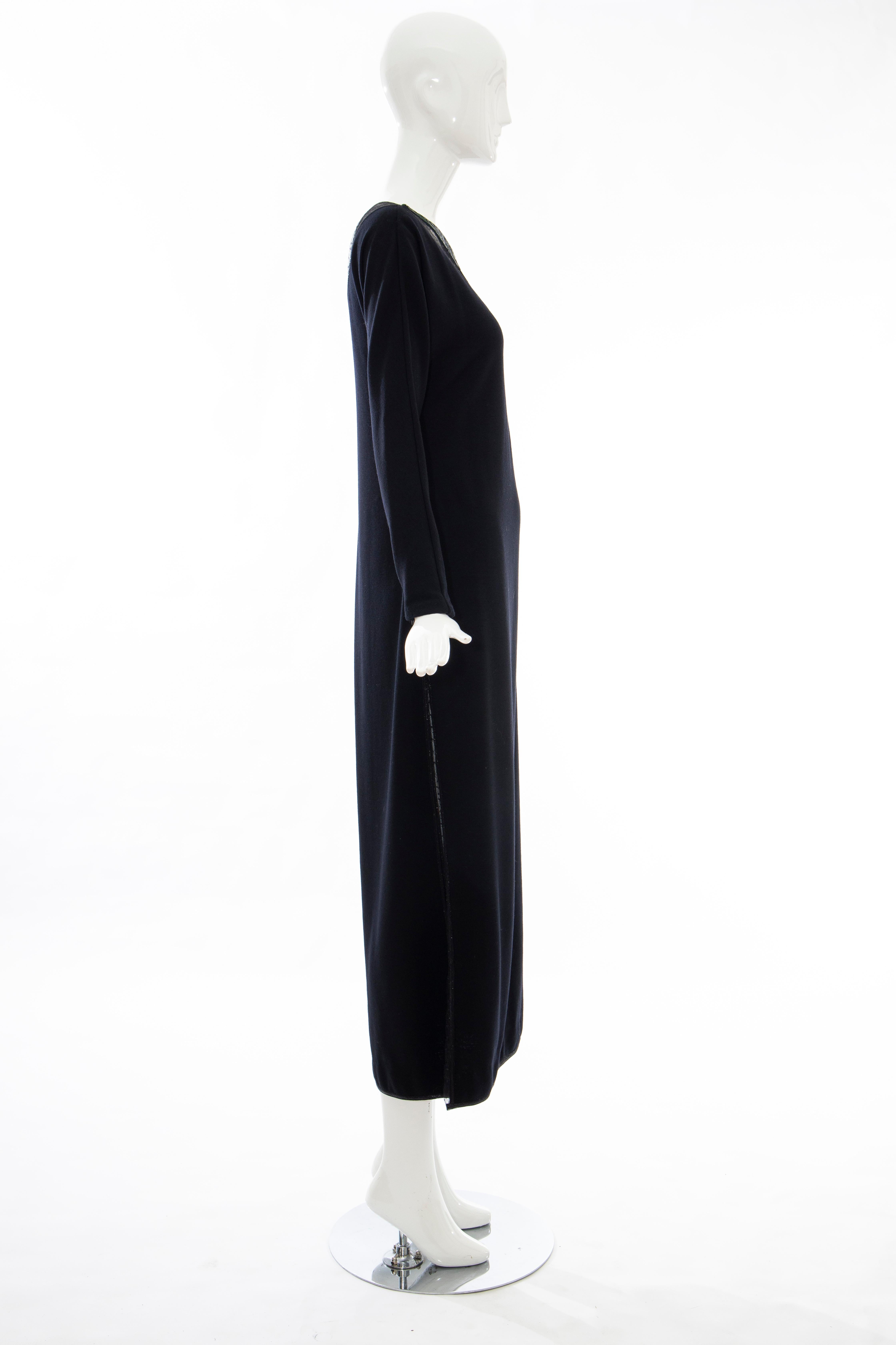 Geoffrey Beene Black Wool Jersey Embroidered Sequins Evening Dress, Fall 1991 For Sale 1