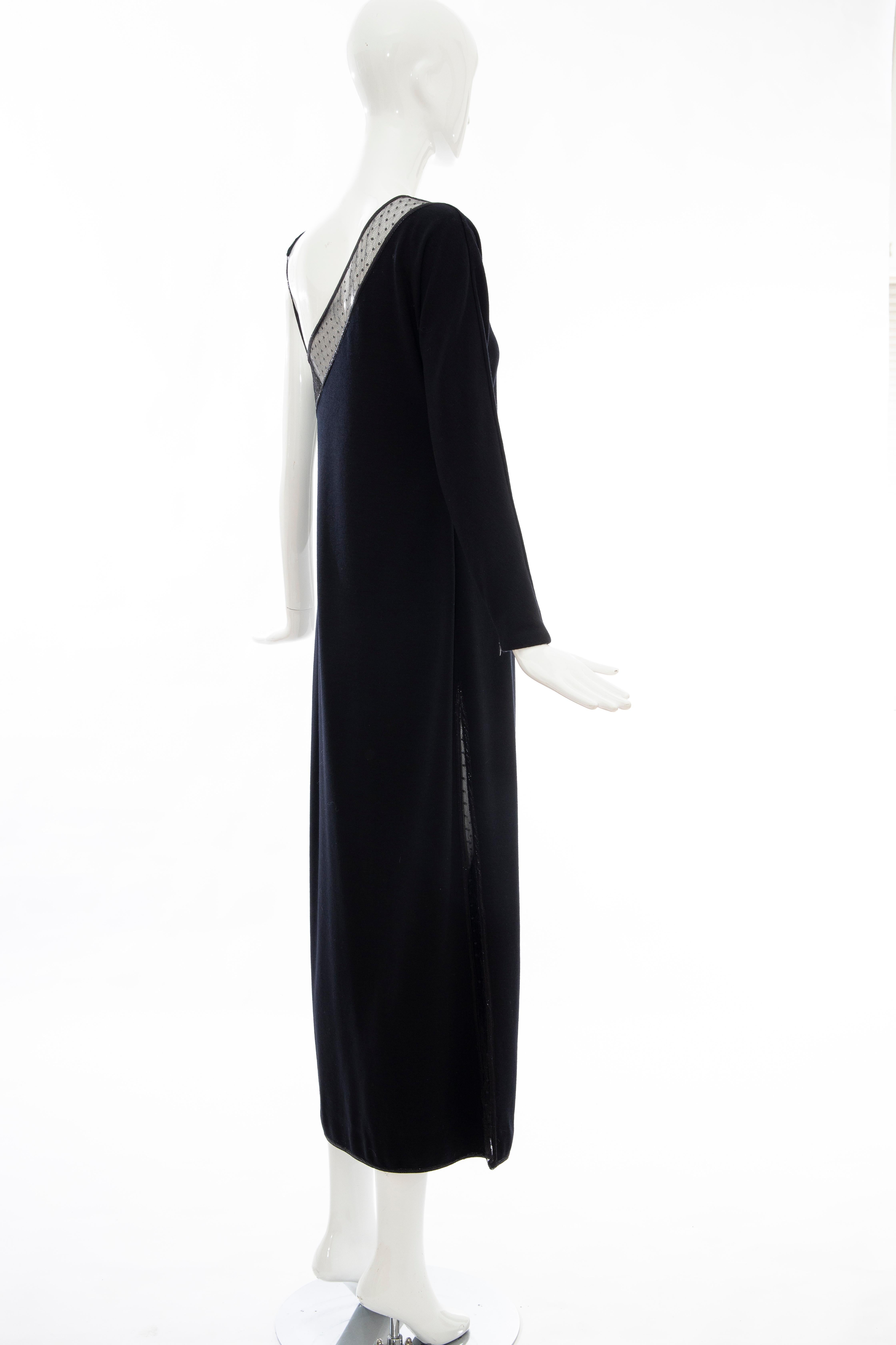 Geoffrey Beene Black Wool Jersey Embroidered Sequins Evening Dress, Fall 1991 For Sale 2