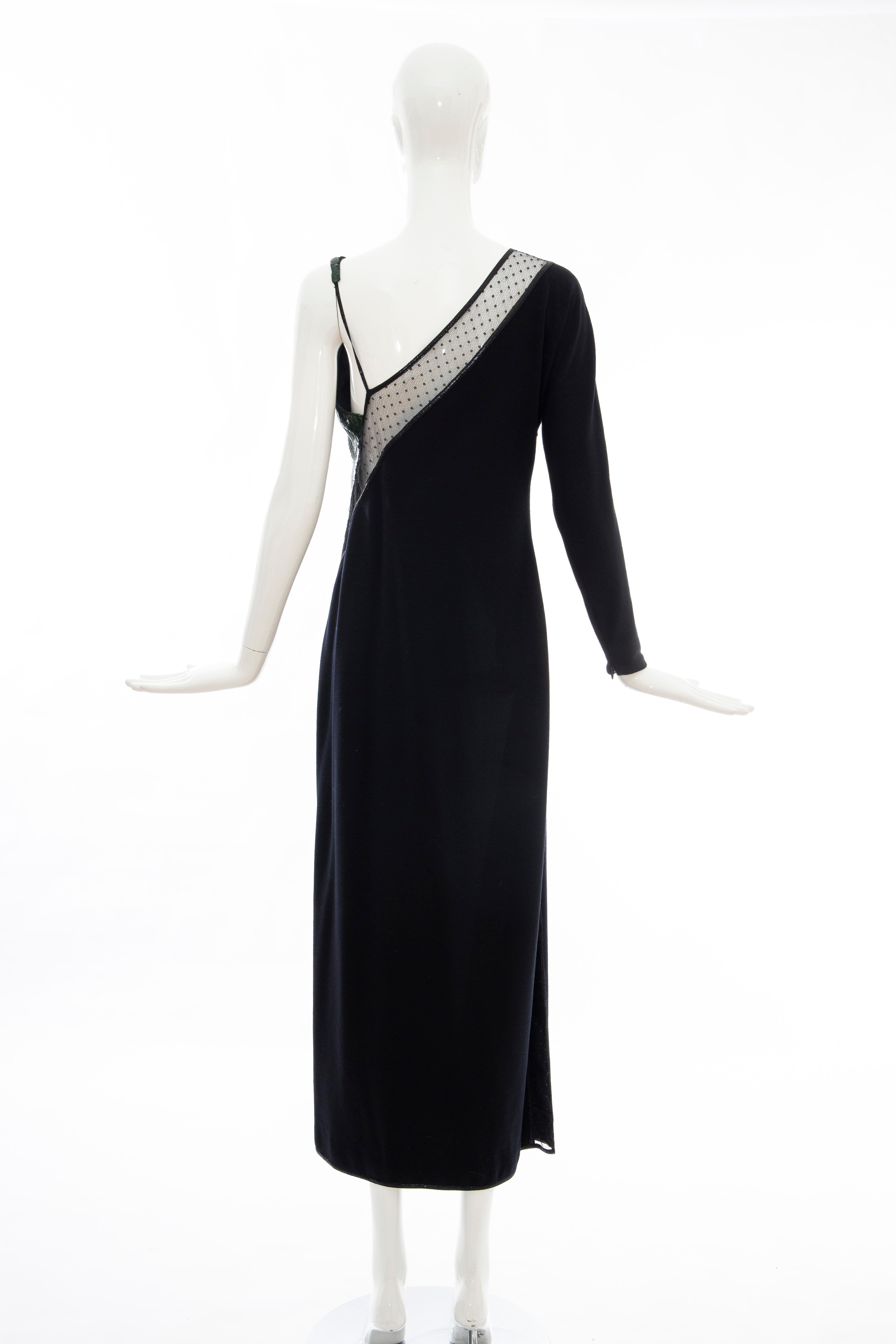 Geoffrey Beene Black Wool Jersey Embroidered Sequins Evening Dress, Fall 1991 For Sale 3