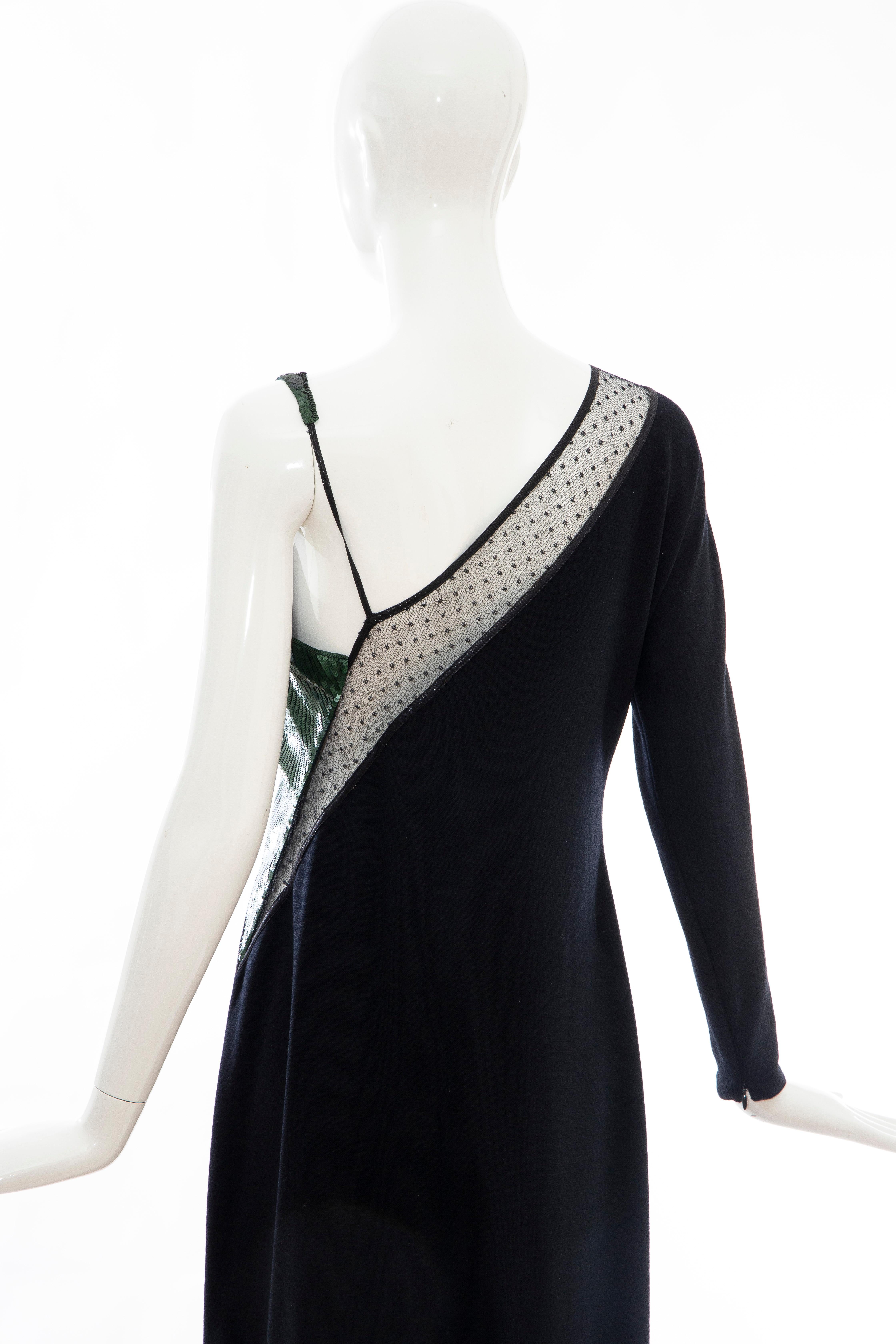 Geoffrey Beene Black Wool Jersey Embroidered Sequins Evening Dress, Fall 1991 For Sale 4
