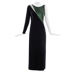 Vintage Geoffrey Beene Black Wool Jersey Embroidered Sequins Evening Dress, Fall 1991