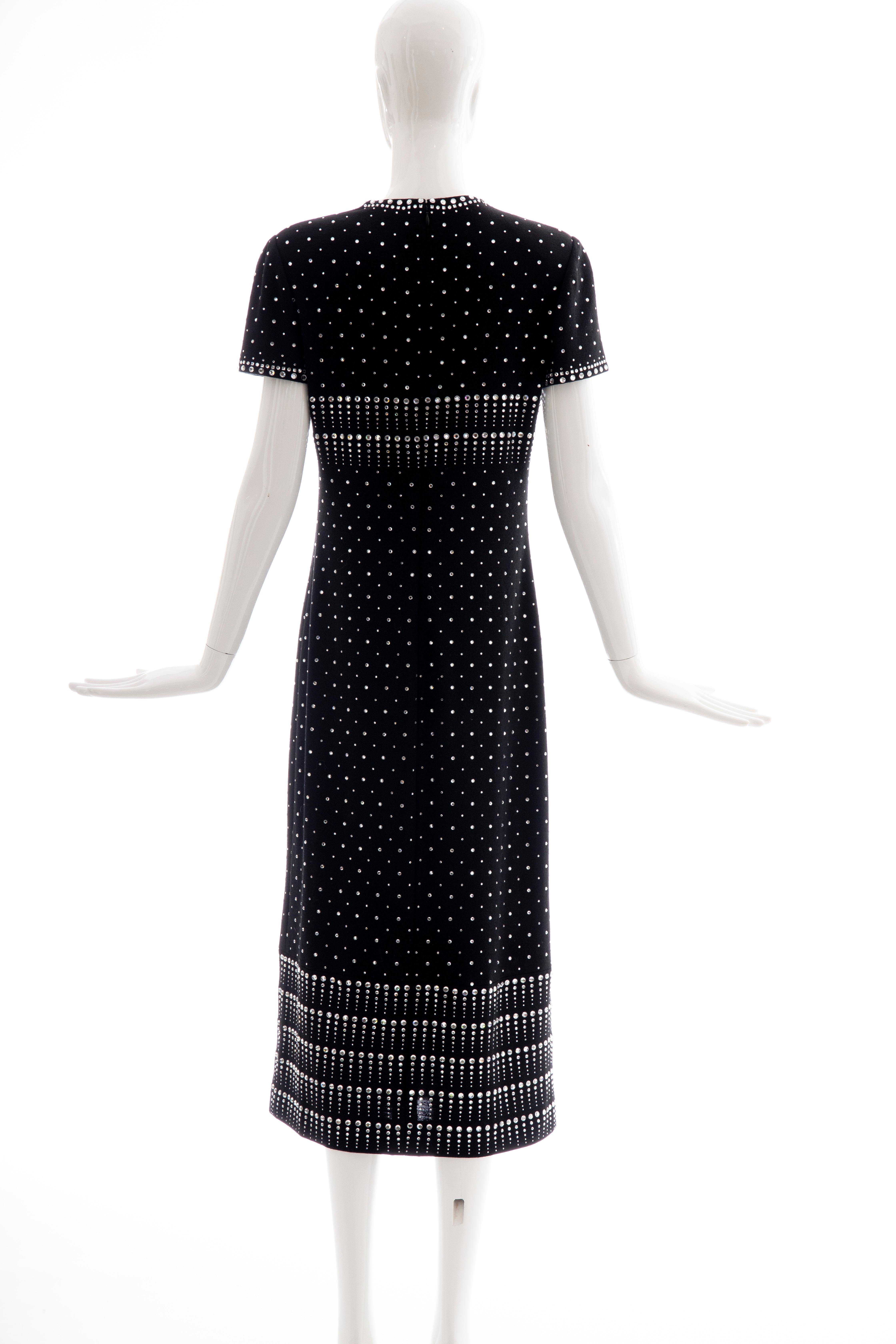 Geoffrey Beene Black Wool Knit Evening Dress Appliquéd Rhinestones, Fall 1966 3