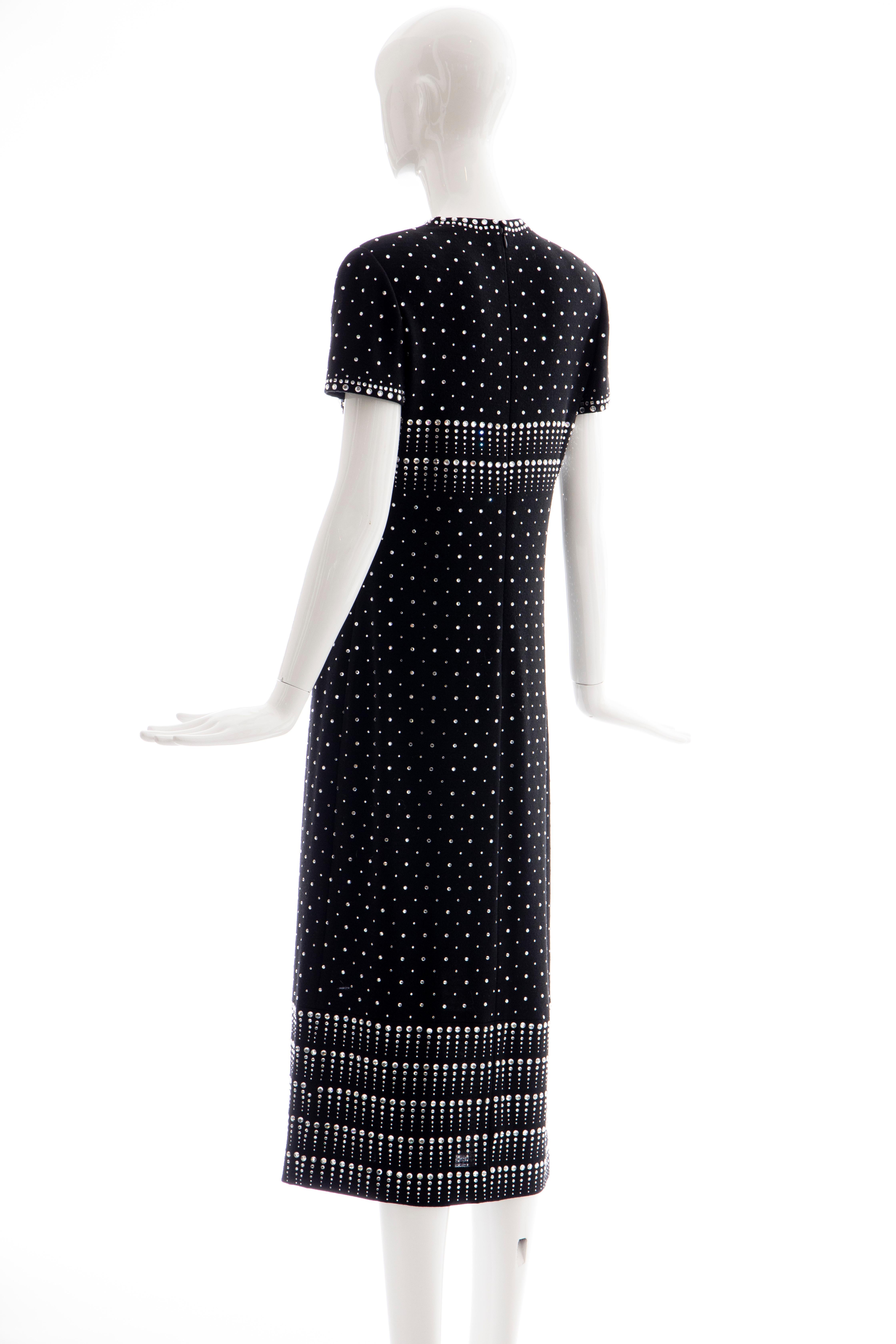 Geoffrey Beene Black Wool Knit Evening Dress Appliquéd Rhinestones, Fall 1966 4