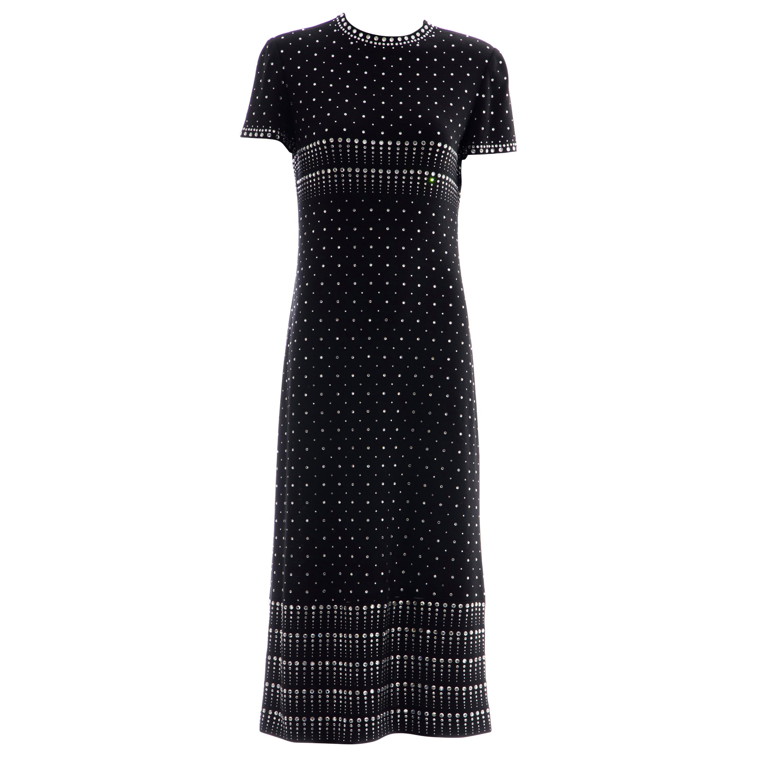 Geoffrey Beene Black Wool Knit Evening Dress Appliquéd Rhinestones, Fall 1966