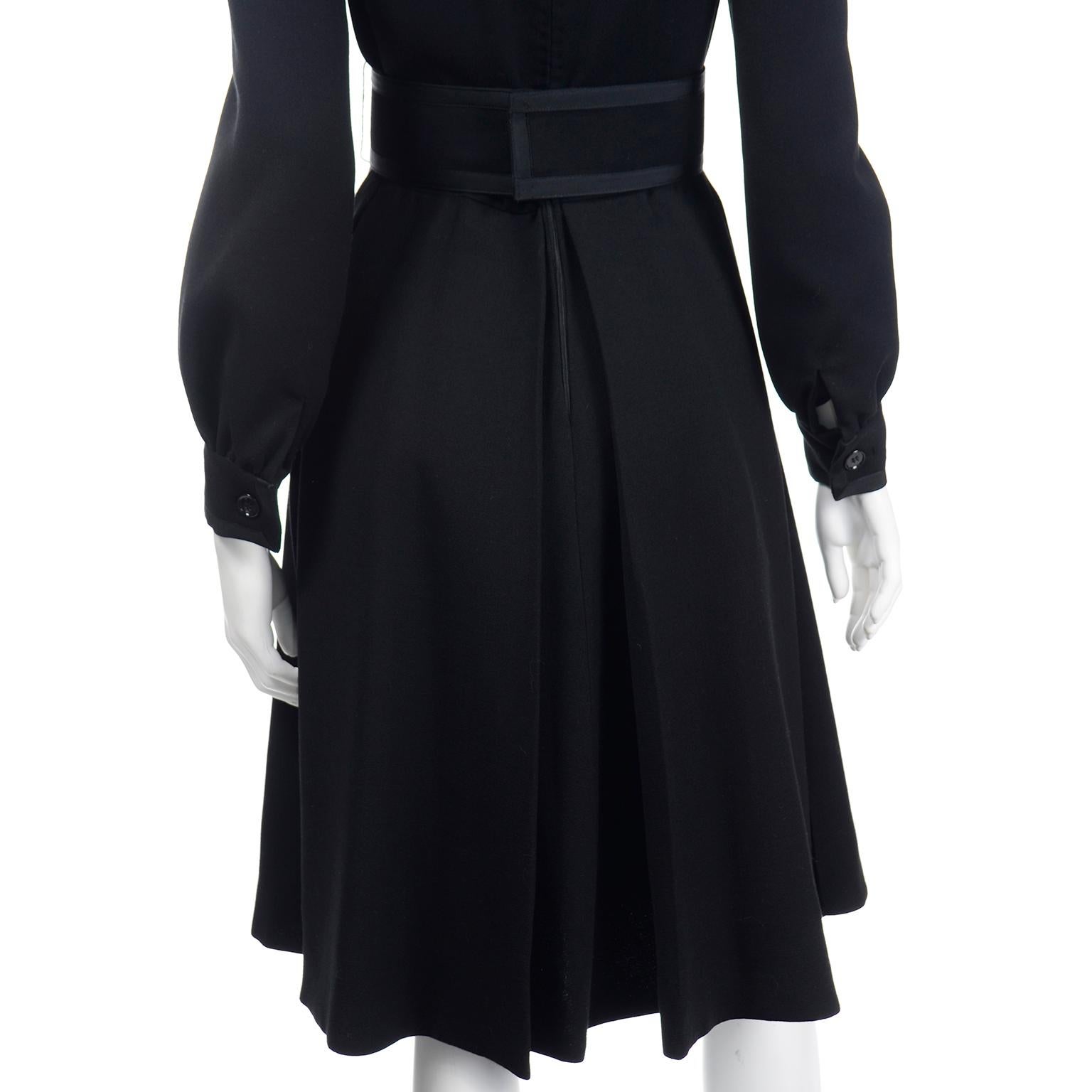 Geoffrey Beene Black Wool Vintage 1960s Dress With Pleating and Original Belt 2