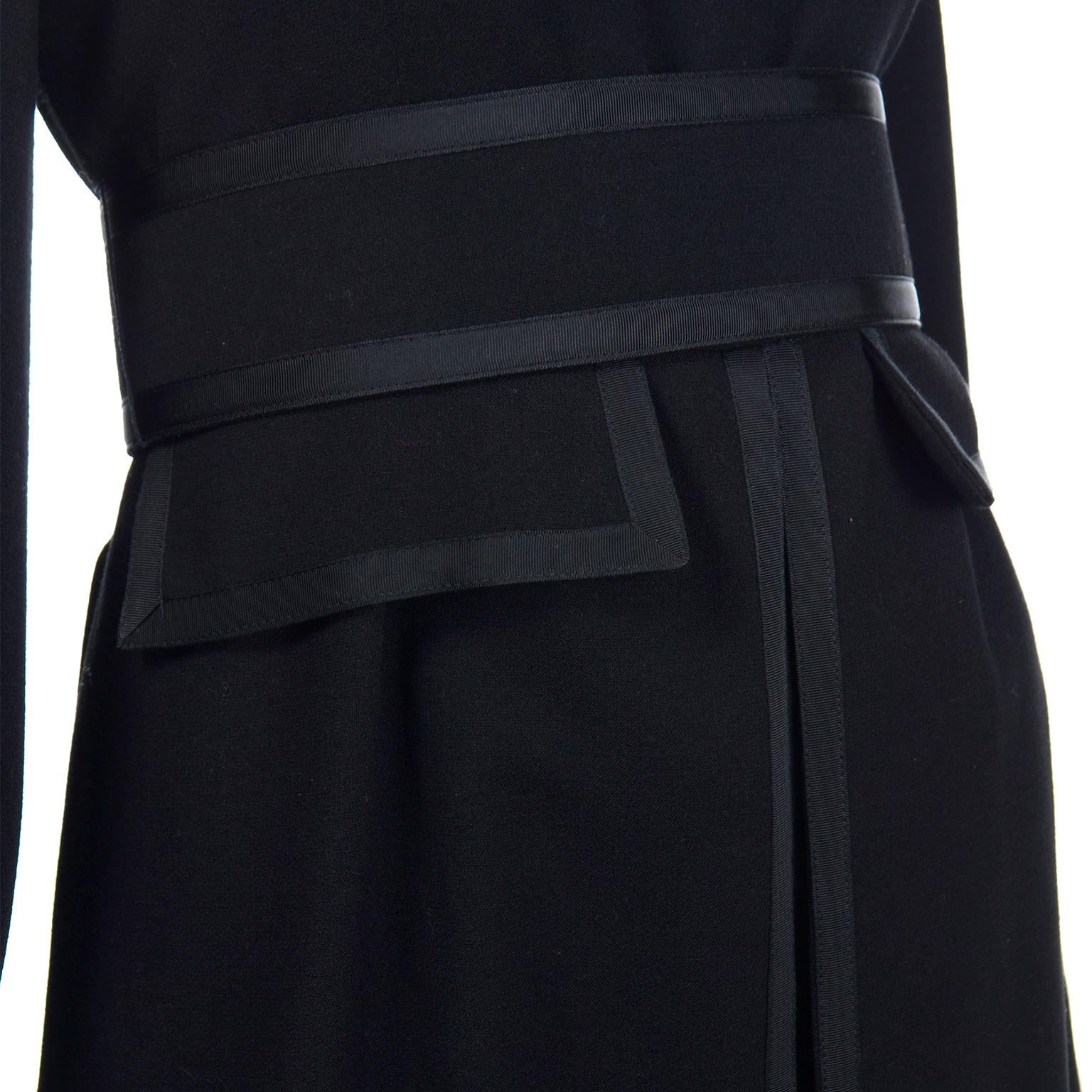 Geoffrey Beene Black Wool Vintage 1960s Dress With Pleating and Original Belt 3