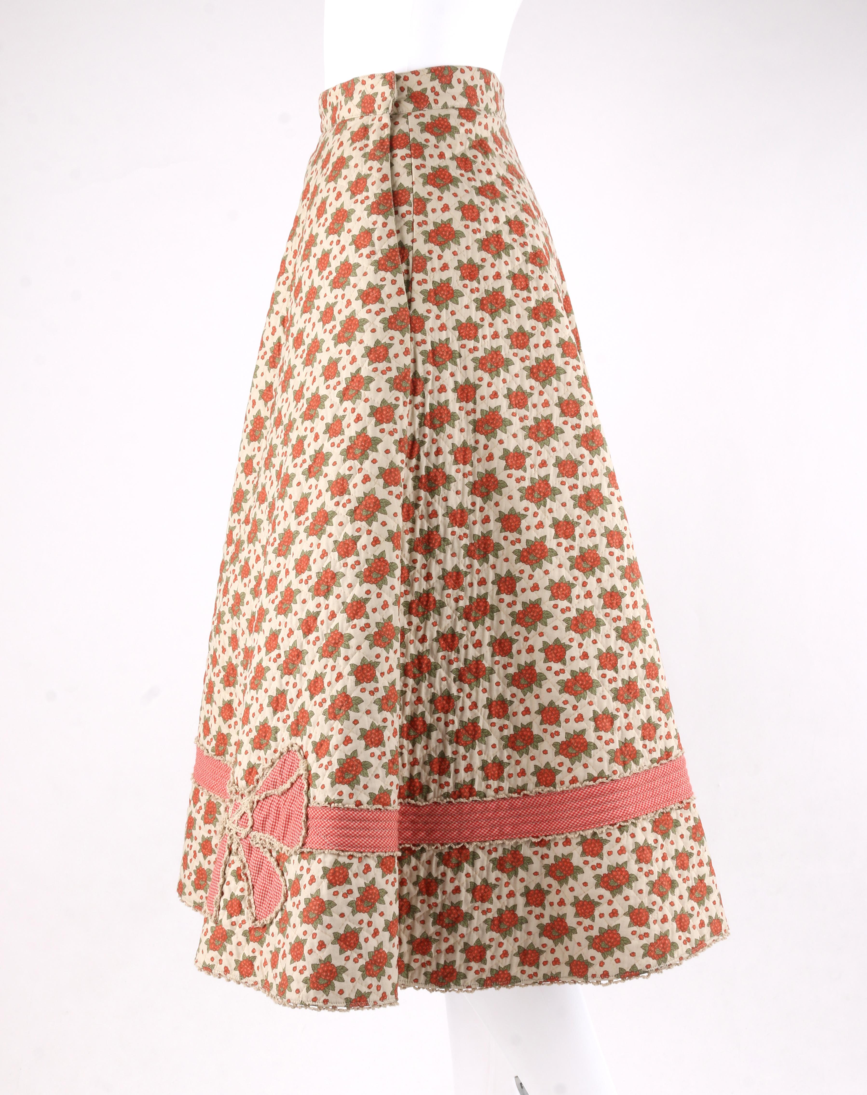 GEOFFREY BEENE c.1970's 2pc Beige Floral Bouquet Button Up A-Line Skirt Suit Set 6