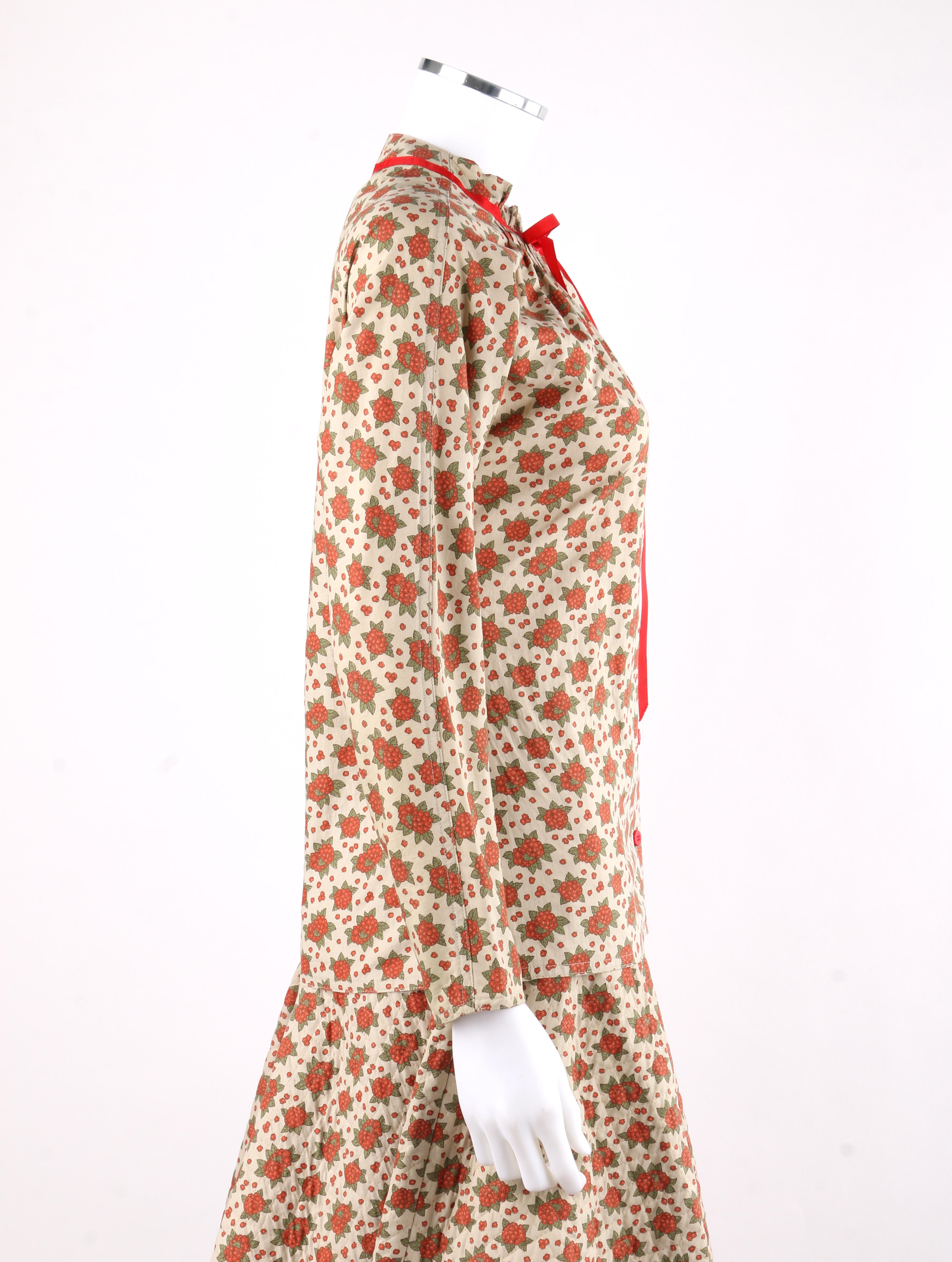 Women's GEOFFREY BEENE c.1970's 2pc Beige Floral Bouquet Button Up A-Line Skirt Suit Set
