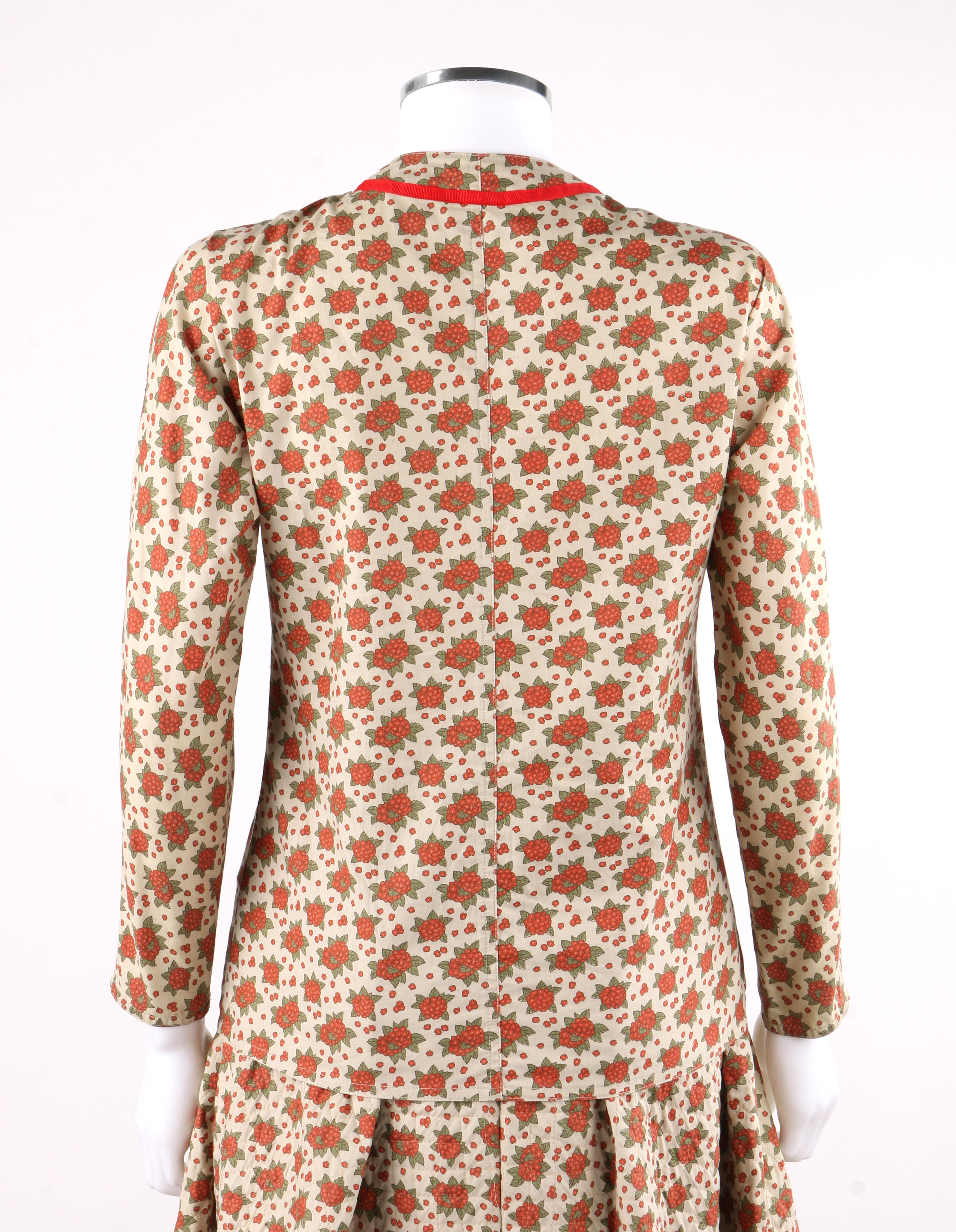 GEOFFREY BEENE c.1970's 2pc Beige Floral Bouquet Button Up A-Line Skirt Suit Set 1