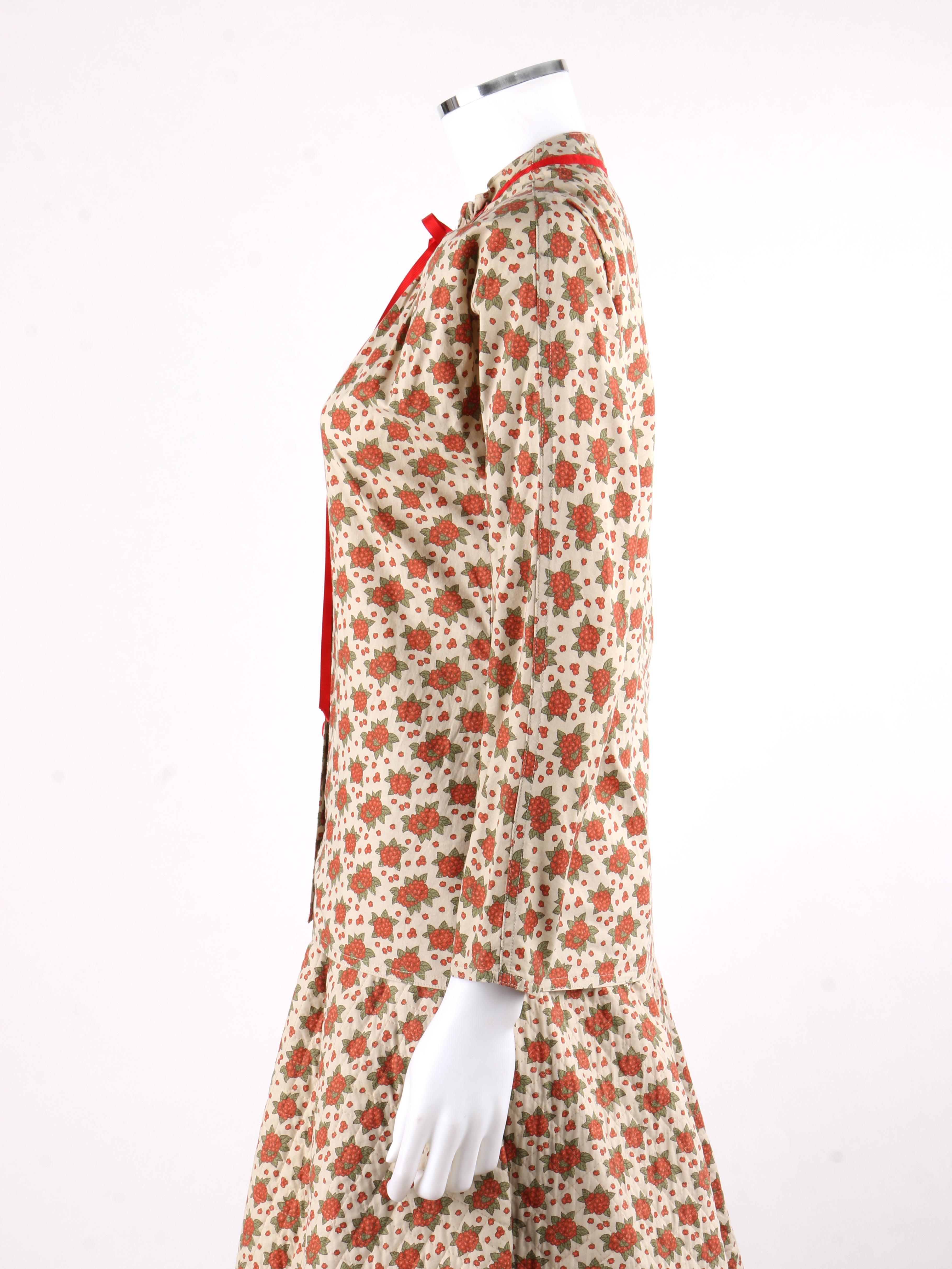 GEOFFREY BEENE c.1970's 2pc Beige Floral Bouquet Button Up A-Line Skirt Suit Set 2