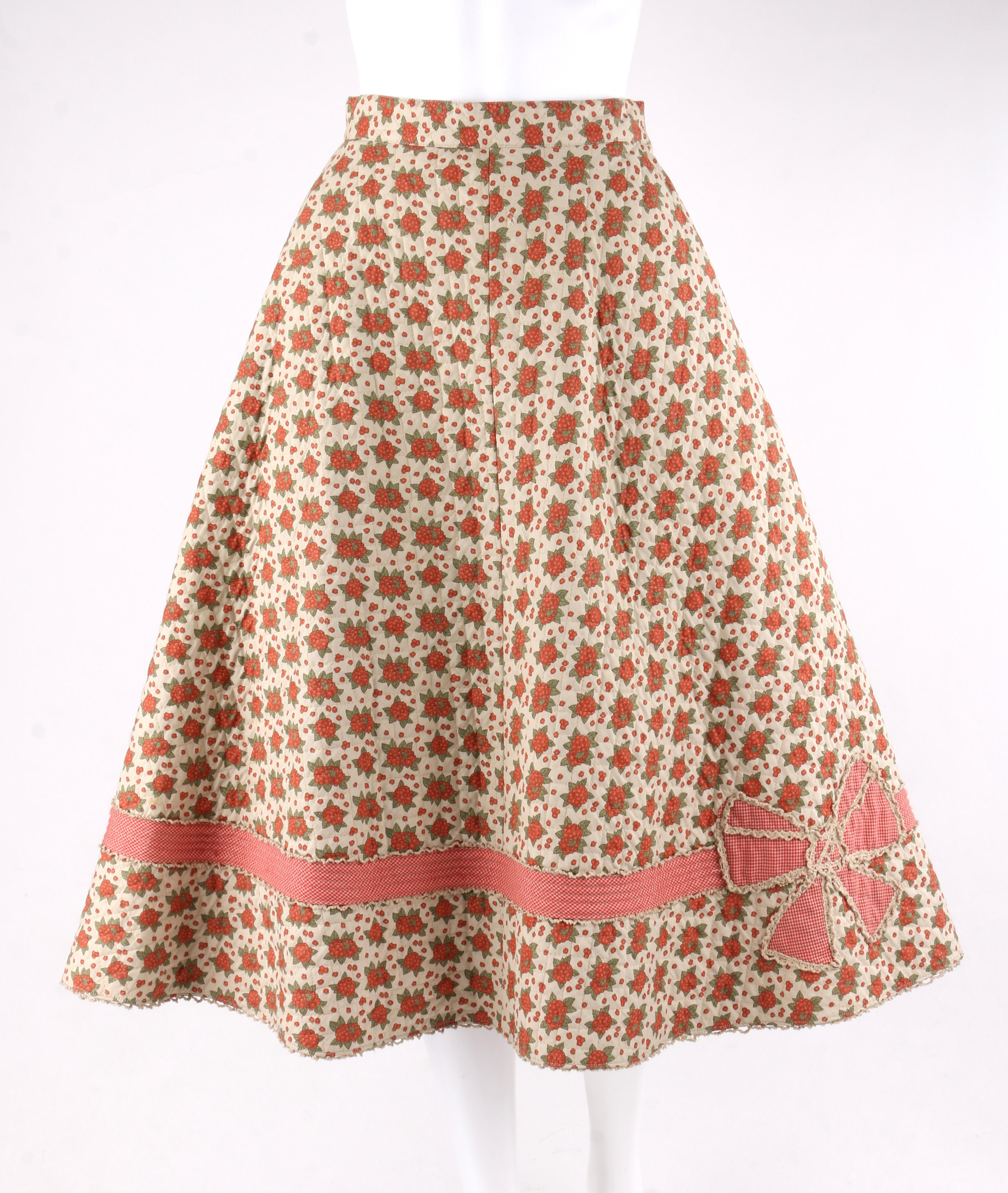 GEOFFREY BEENE c.1970's 2pc Beige Floral Bouquet Button Up A-Line Skirt Suit Set 3