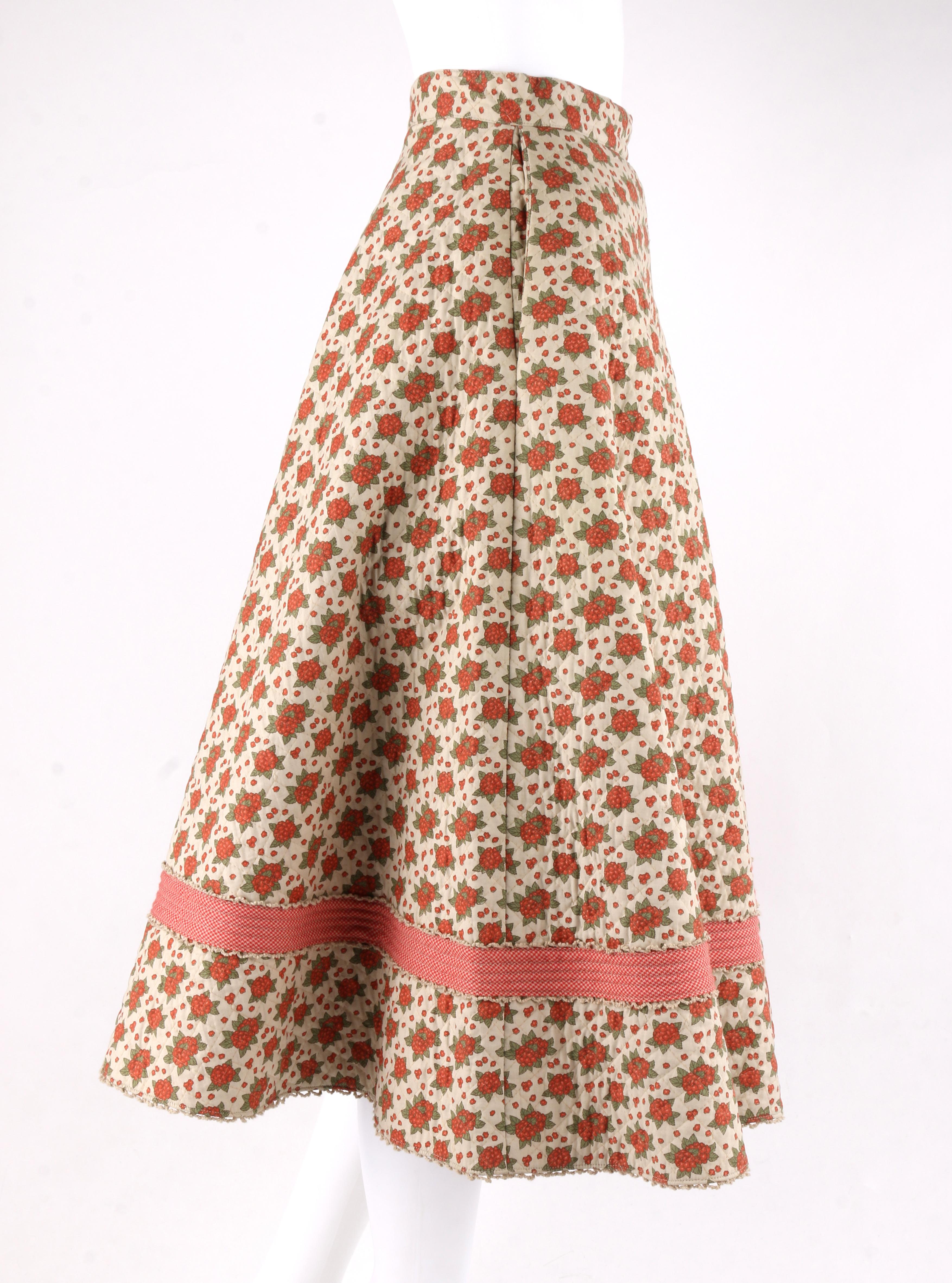 GEOFFREY BEENE c.1970's 2pc Beige Floral Bouquet Button Up A-Line Skirt Suit Set 4