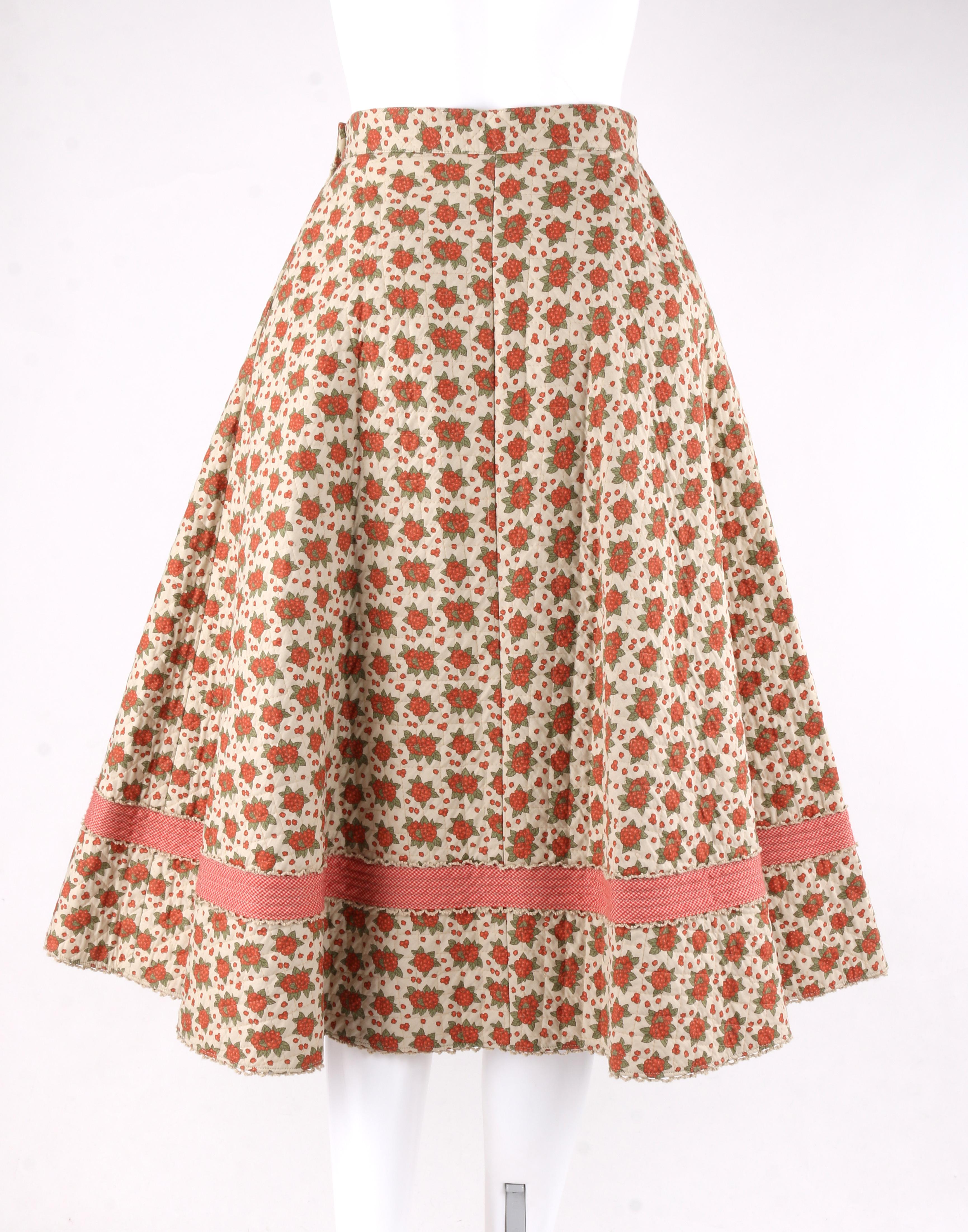 GEOFFREY BEENE c.1970's 2pc Beige Floral Bouquet Button Up A-Line Skirt Suit Set 5
