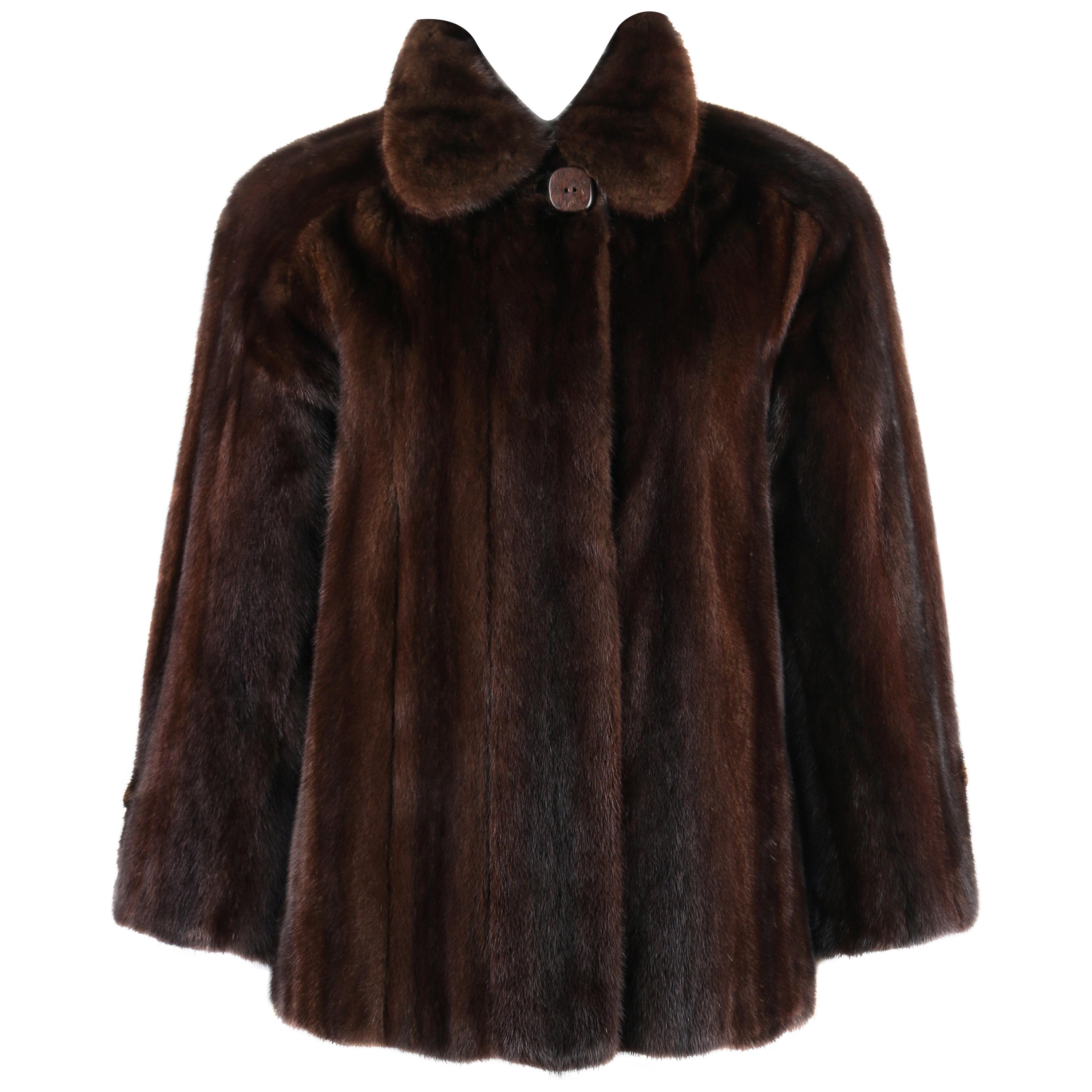 GEOFFREY BEENE c.1980's Dark Brown Genuine Mink Fur Jacket Coat