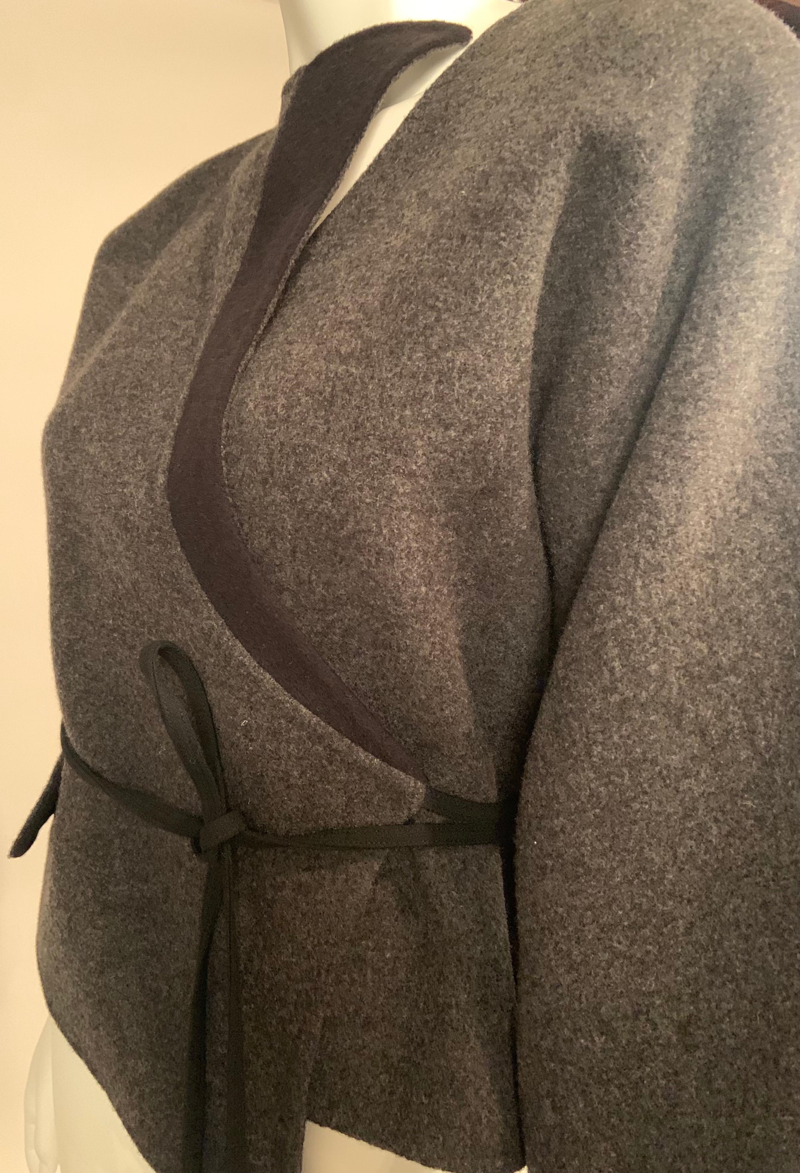 Geoffrey Beene  Charcoal Grey and Black Double Faced Wool Wrap Jacket  2