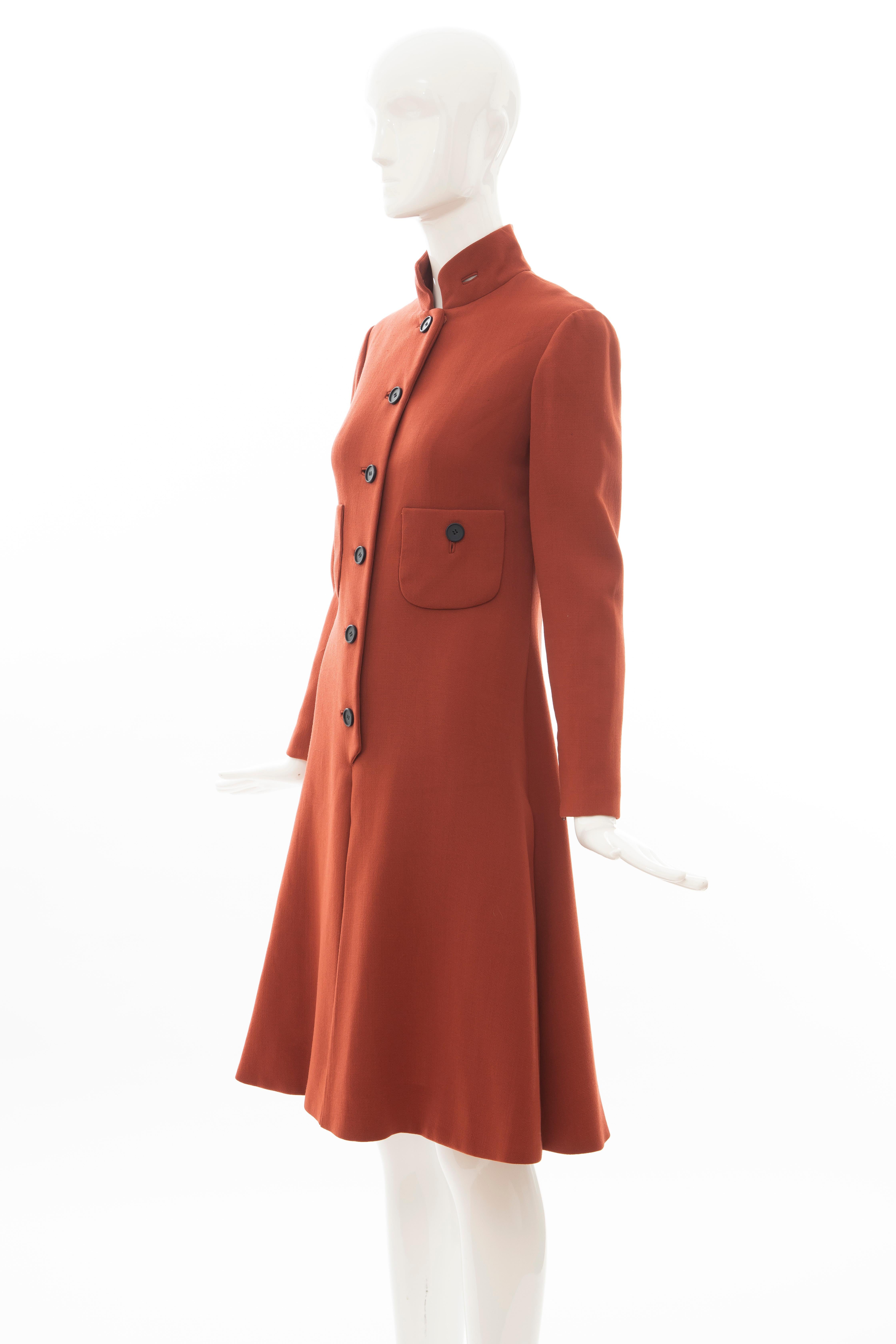 Geoffrey Beene Cinnamon Wool Crepe Princess Cut Dress, Circa: 1960's For Sale 3