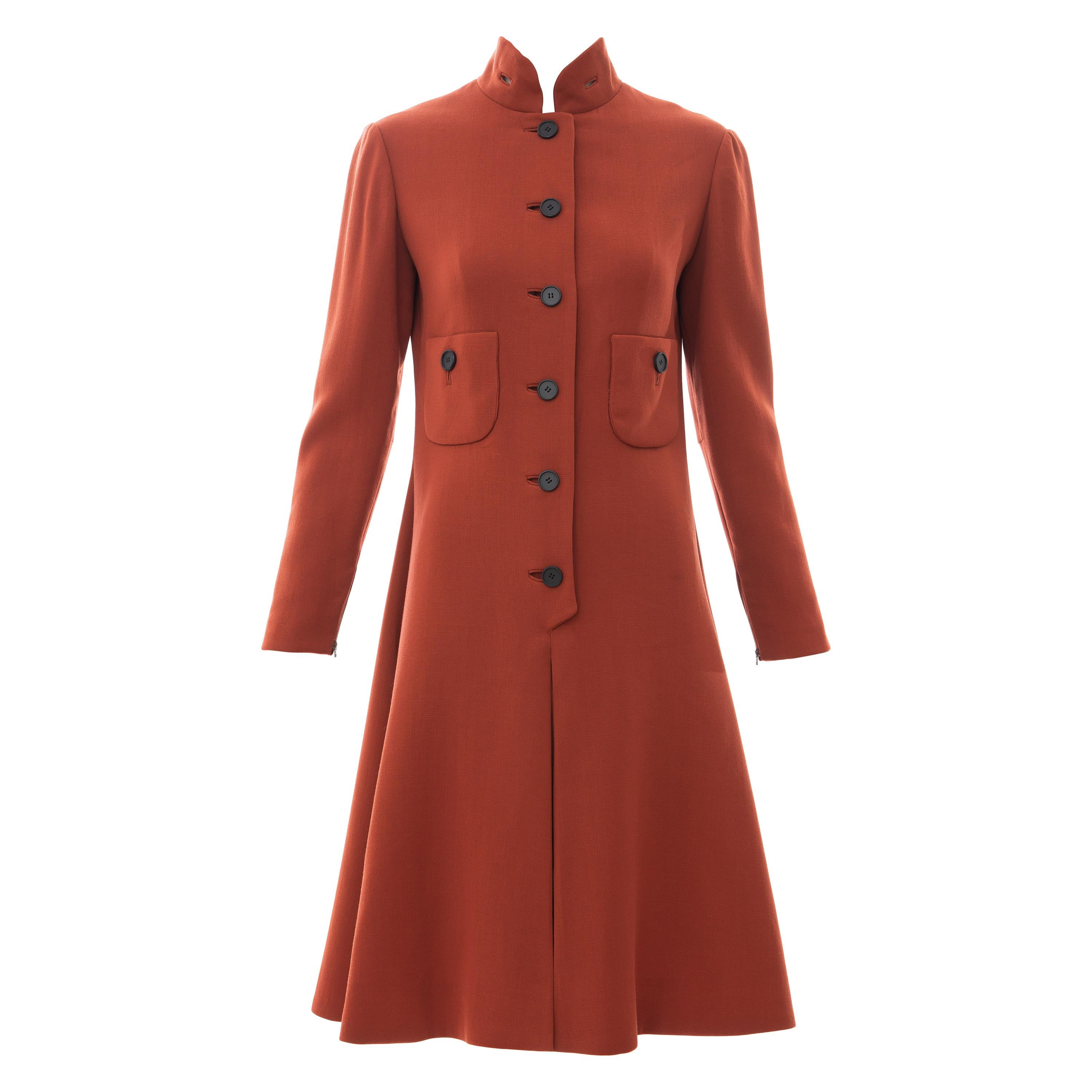 Geoffrey Beene Cinnamon Wool Crepe Princess Cut Dress, Circa: 1960's For Sale