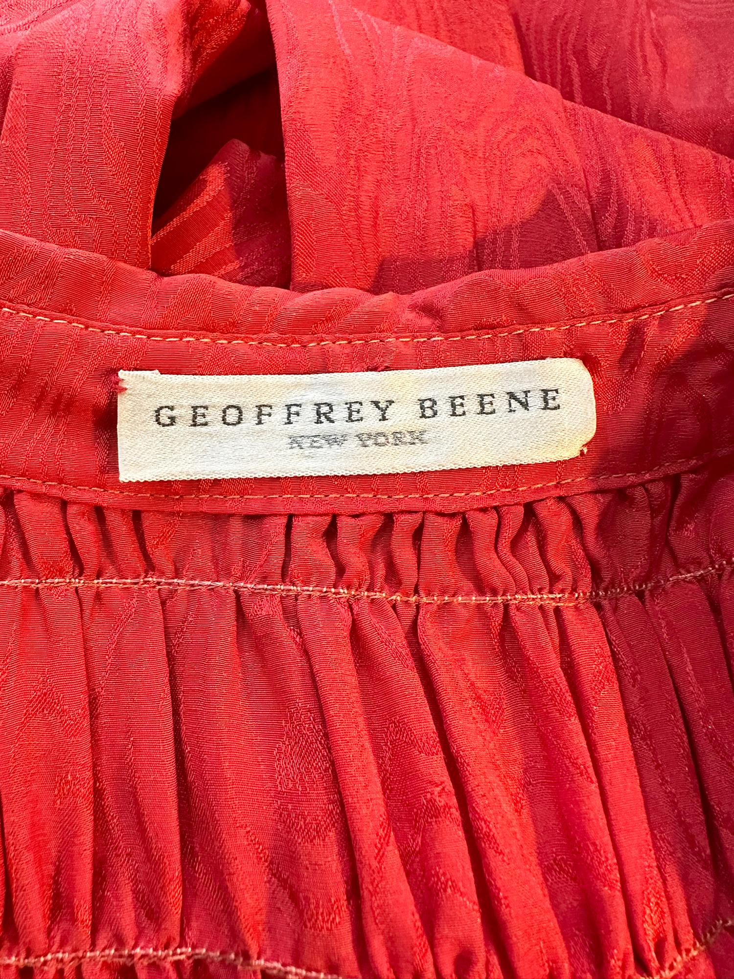 Geoffrey Beene Coral Red Silk Jacquard Smock Dress 1970s For Sale 7