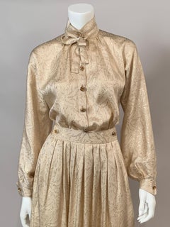 Geoffrey Beene Cream Silk and Gold Lame Two Piece Dress