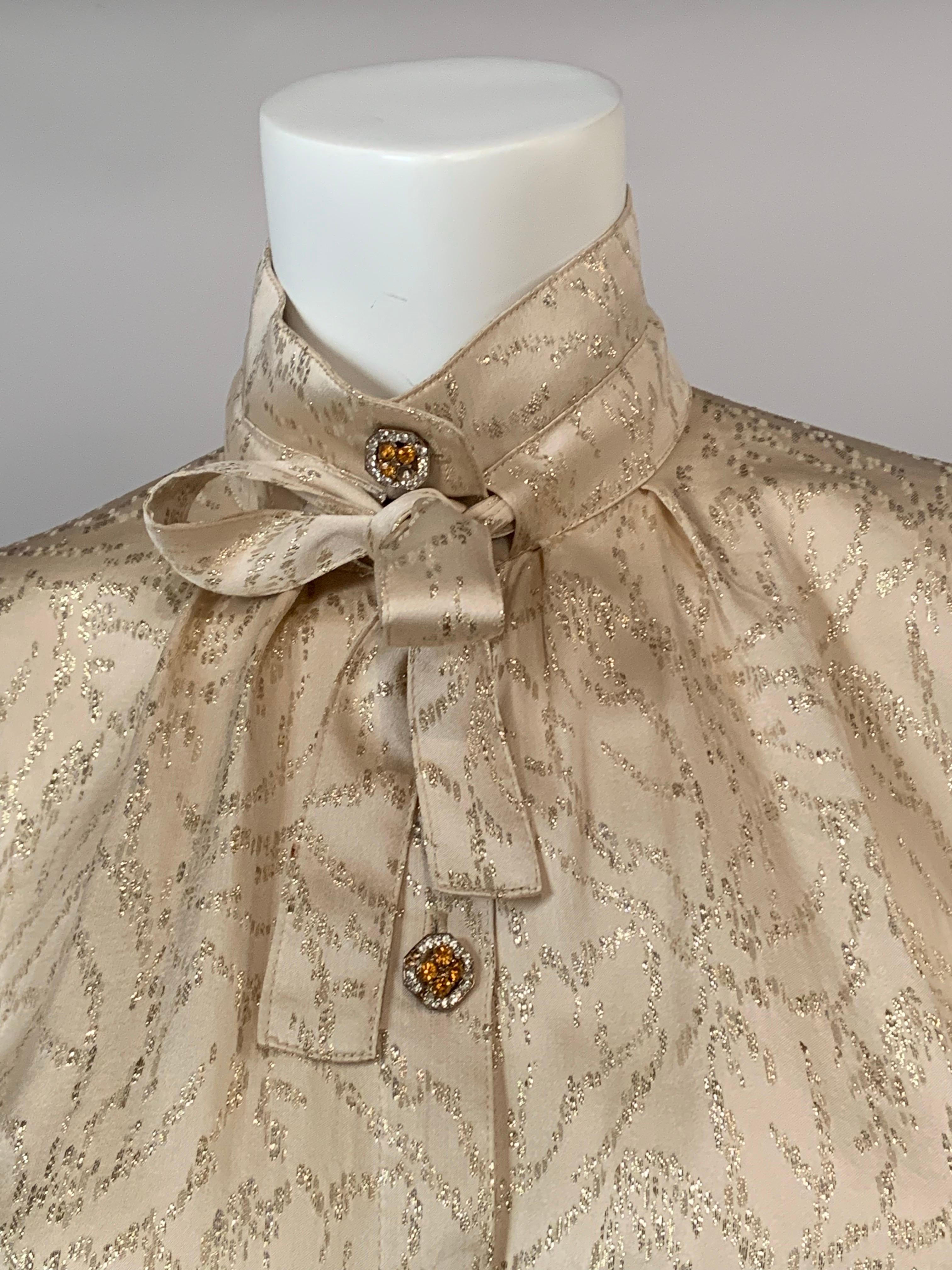 Marron Geoffrey Beene - Robe deux pièces en soie crème et lamé or en vente