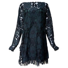 Geoffrey Beene Deep Emerald Green Floral Lace Dress, 1980s
