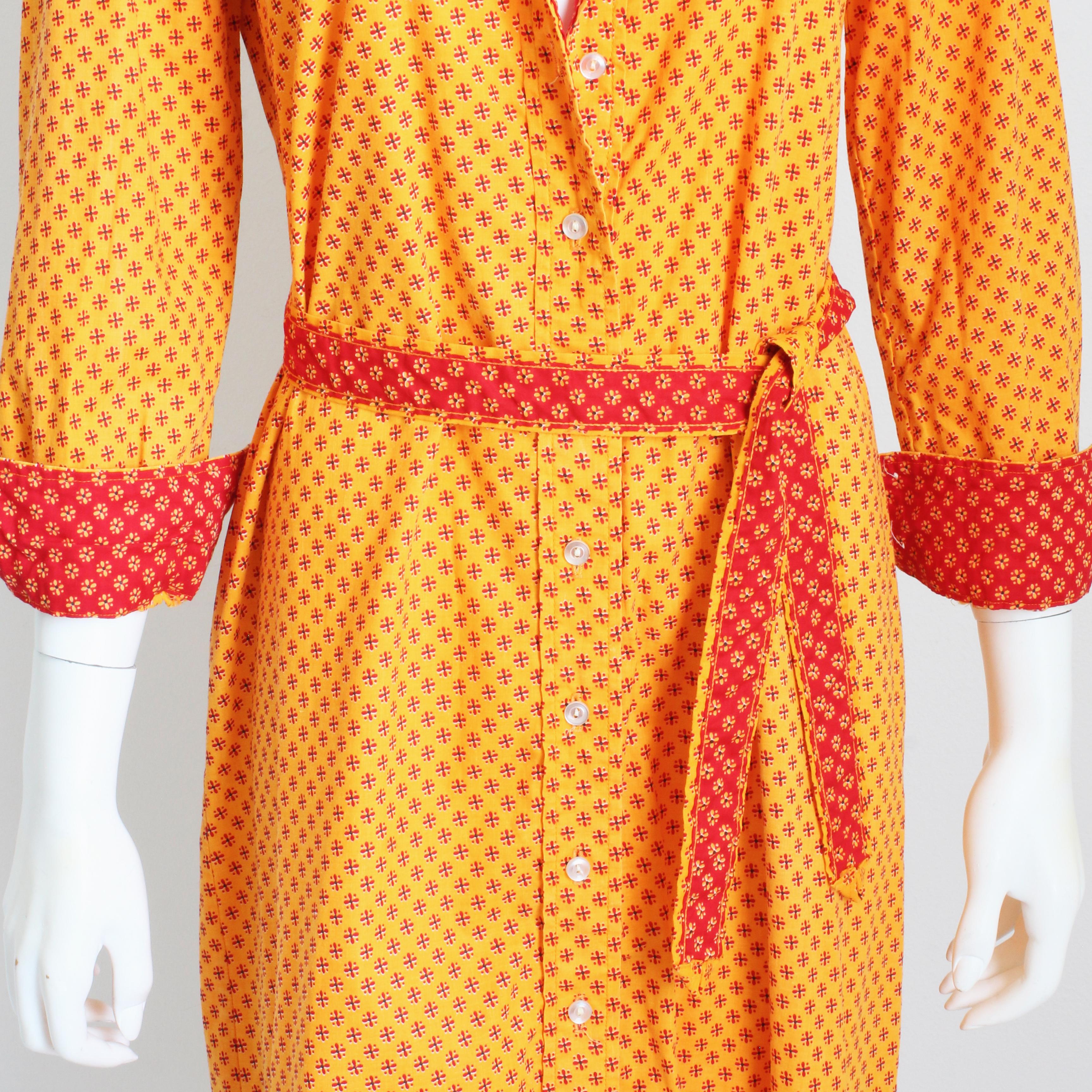Geoffrey Beene Dress & Belt Button Front Cotton Shirtwaist Floral Print 1970s For Sale 4