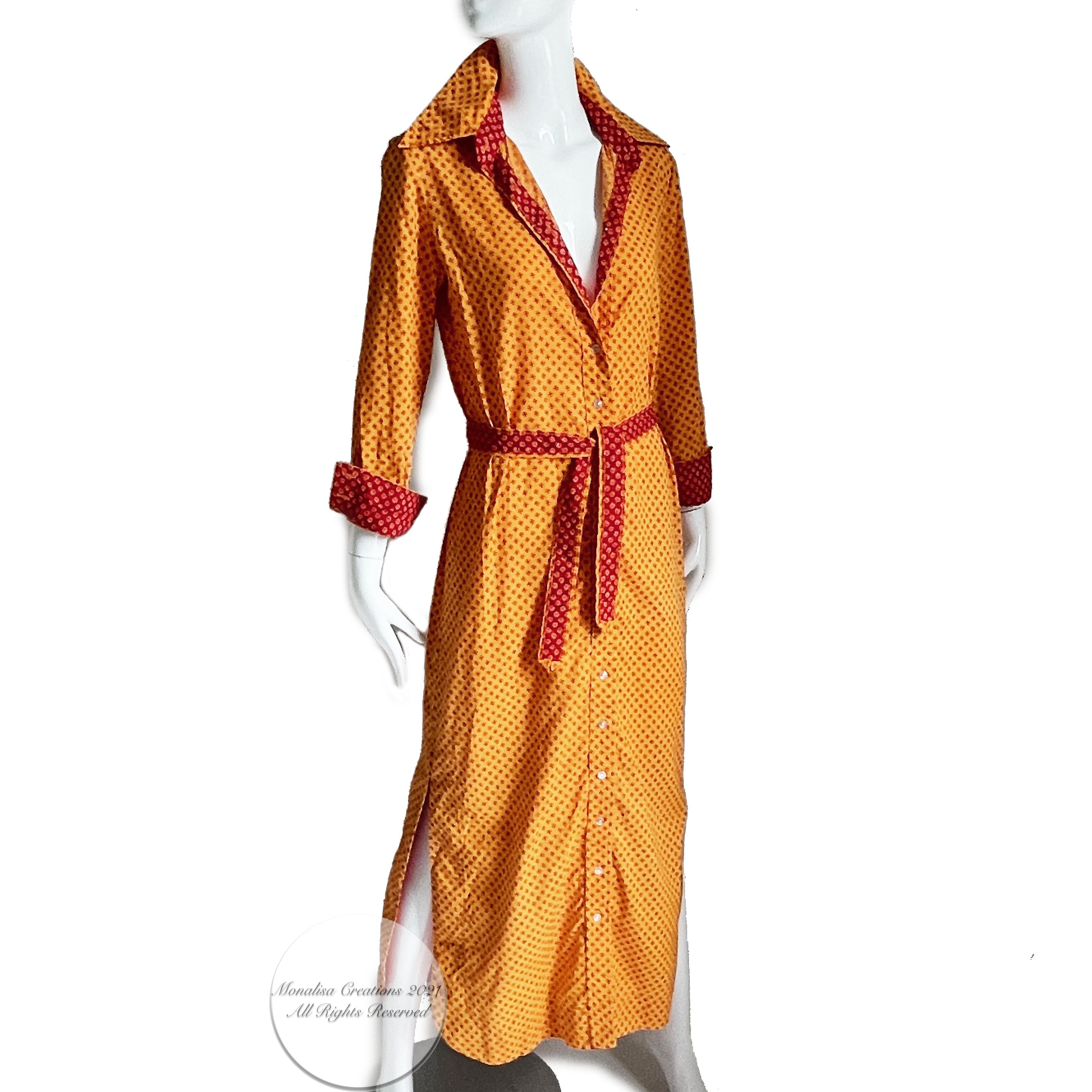 Geoffrey Beene Dress Button Front Cotton Shirtwaist + Belt Bold Daisy Print 70s 1