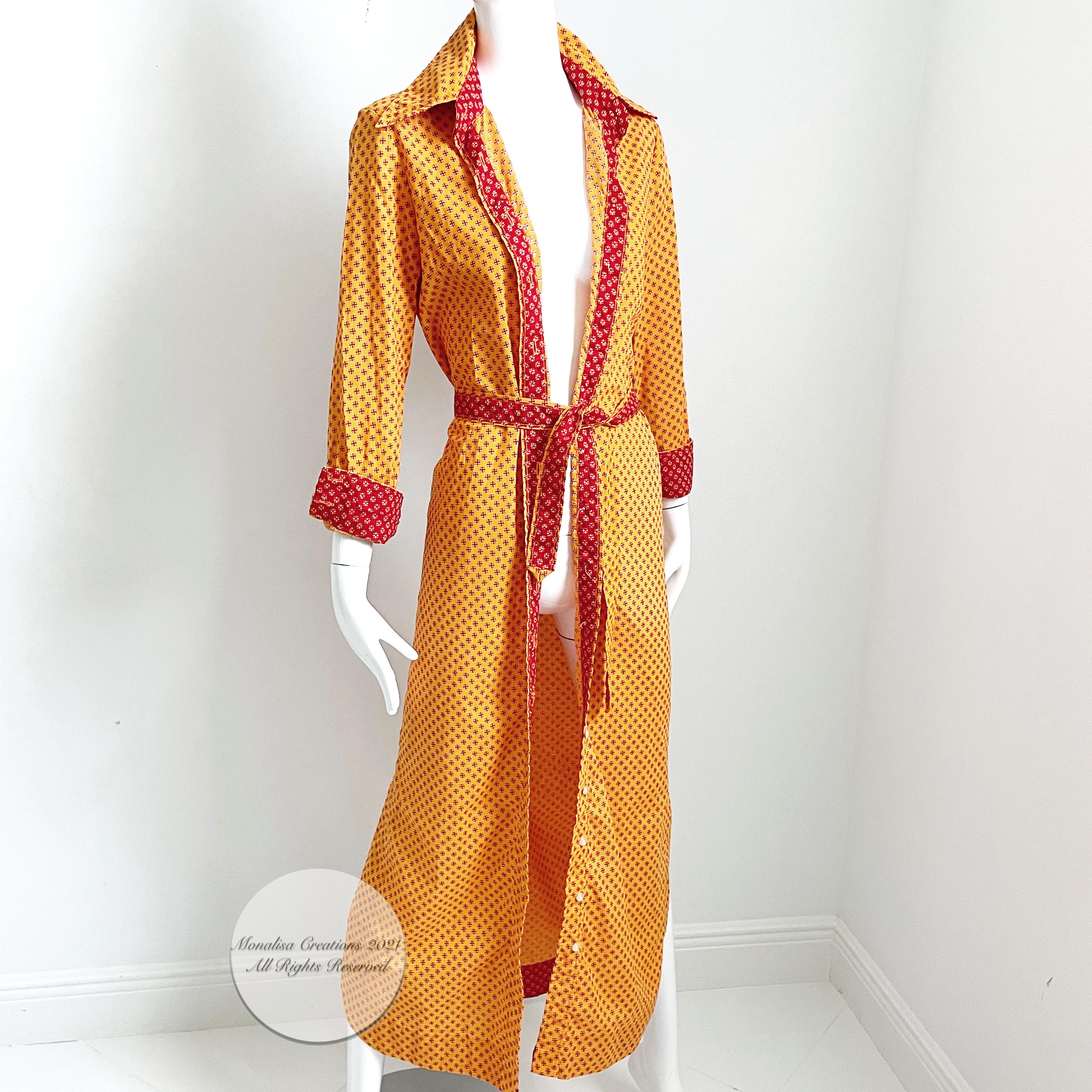 Geoffrey Beene Dress Button Front Cotton Shirtwaist + Belt Bold Daisy Print 70s 2