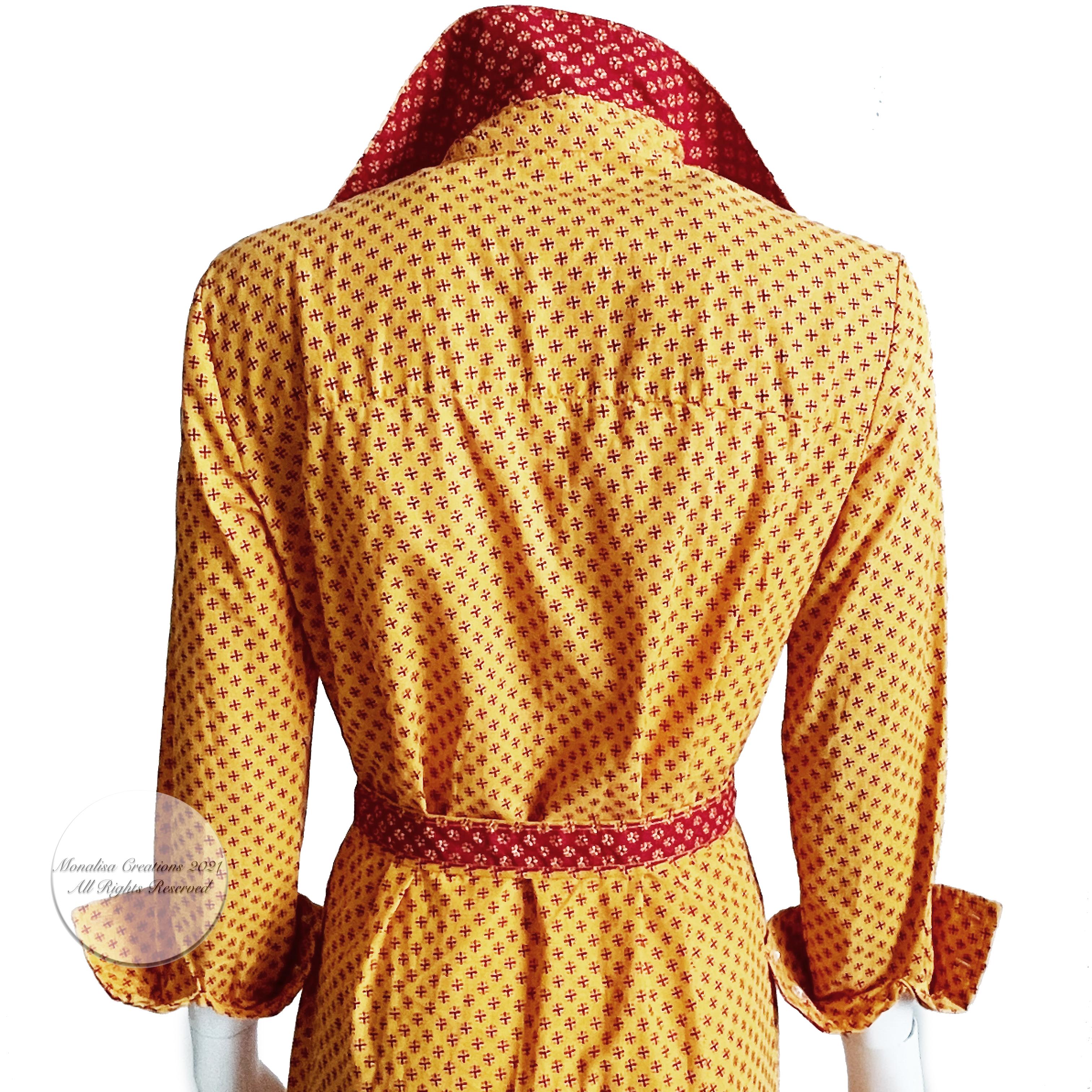 Geoffrey Beene Dress Button Front Cotton Shirtwaist + Belt Bold Daisy Print 70s 4
