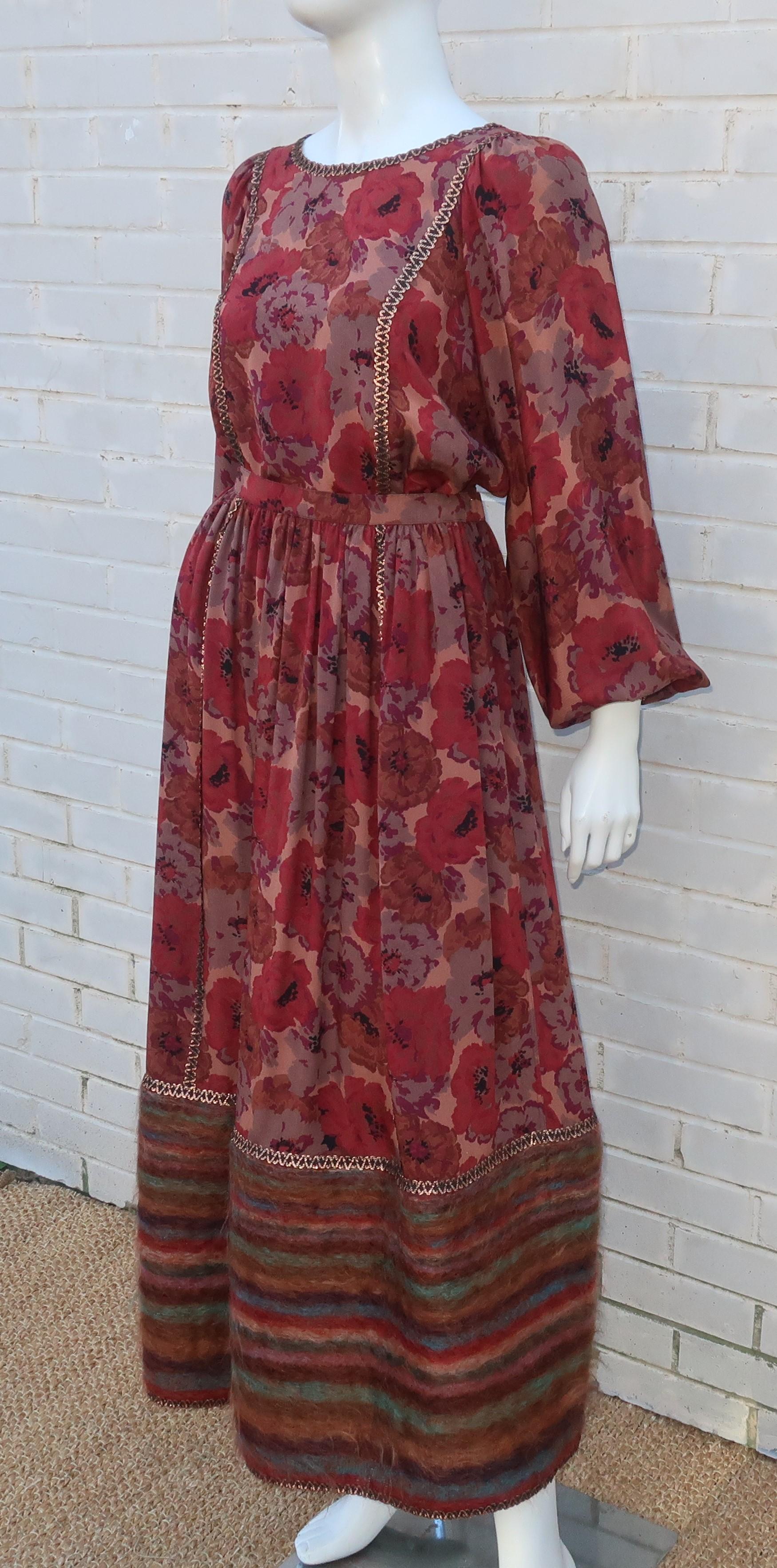 Geoffrey Beene Floral Silk Peasant Dress Ensemble, C.1980 1