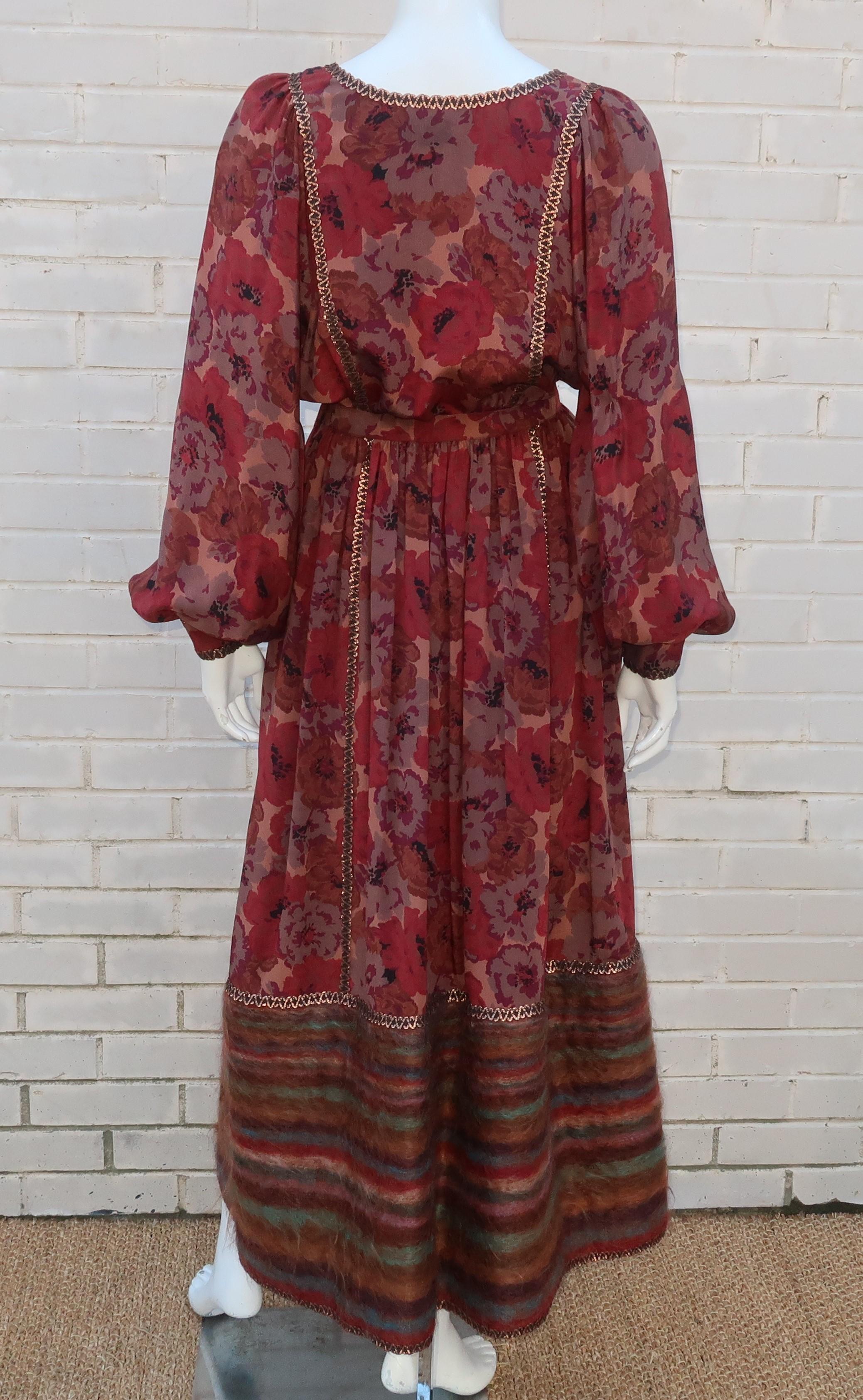 Geoffrey Beene Floral Silk Peasant Dress Ensemble, C.1980 4
