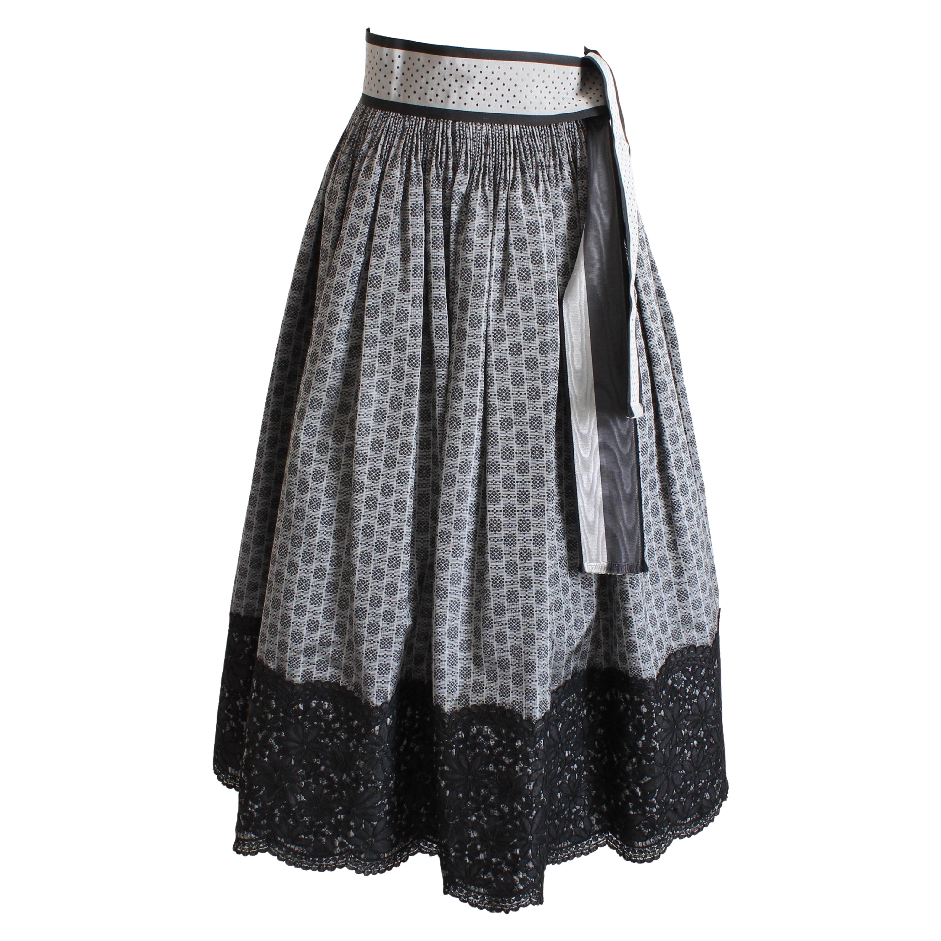 Geoffrey Beene Falda Formal con Cinturón Tafetán Hasta el Suelo Dobladillo de Encaje Negro Sz 4