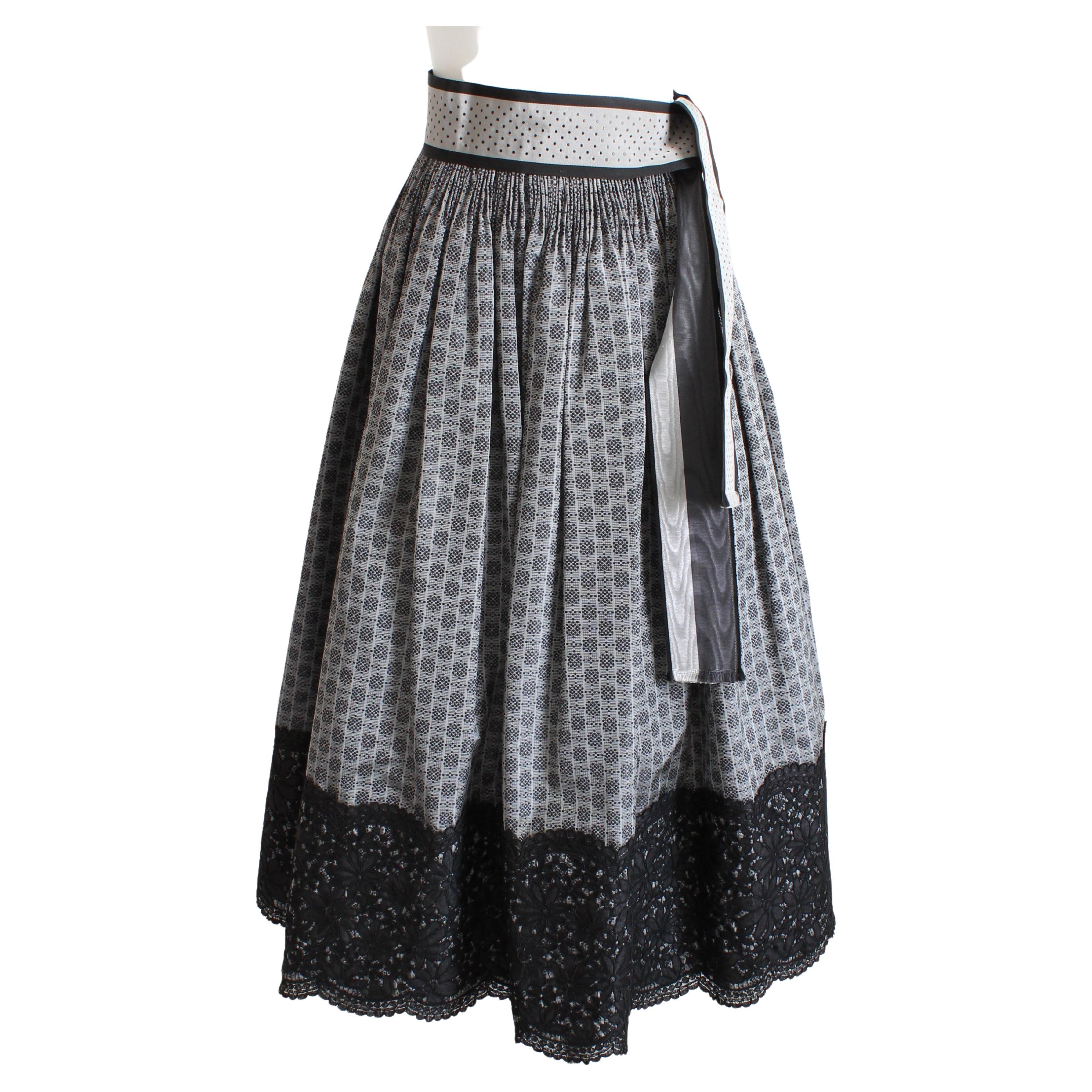 Geoffrey Beene Formal Skirt with Belt Taffeta Floor Length Black Lace Hem Sz 4