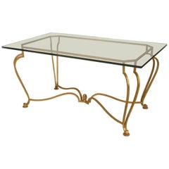 Geoffrey Beene Gilt Iron Center Table with Glass Top, Post-War Design