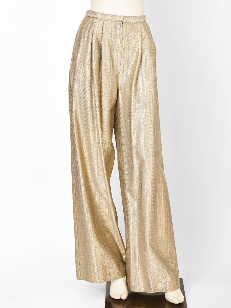 Geoffrey Beene Gold Lame Evening Trench and Pant Ensemble In Excellent Condition In New York, NY