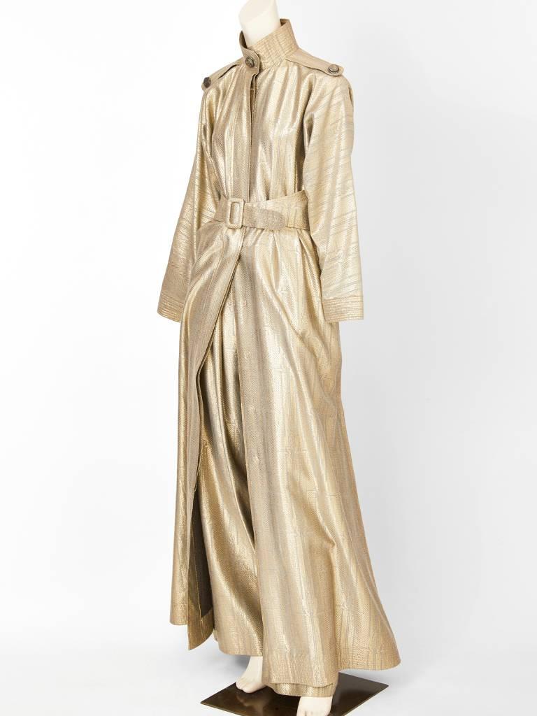 Women's Geoffrey Beene Gold Lame Evening Trench and Pant Ensemble