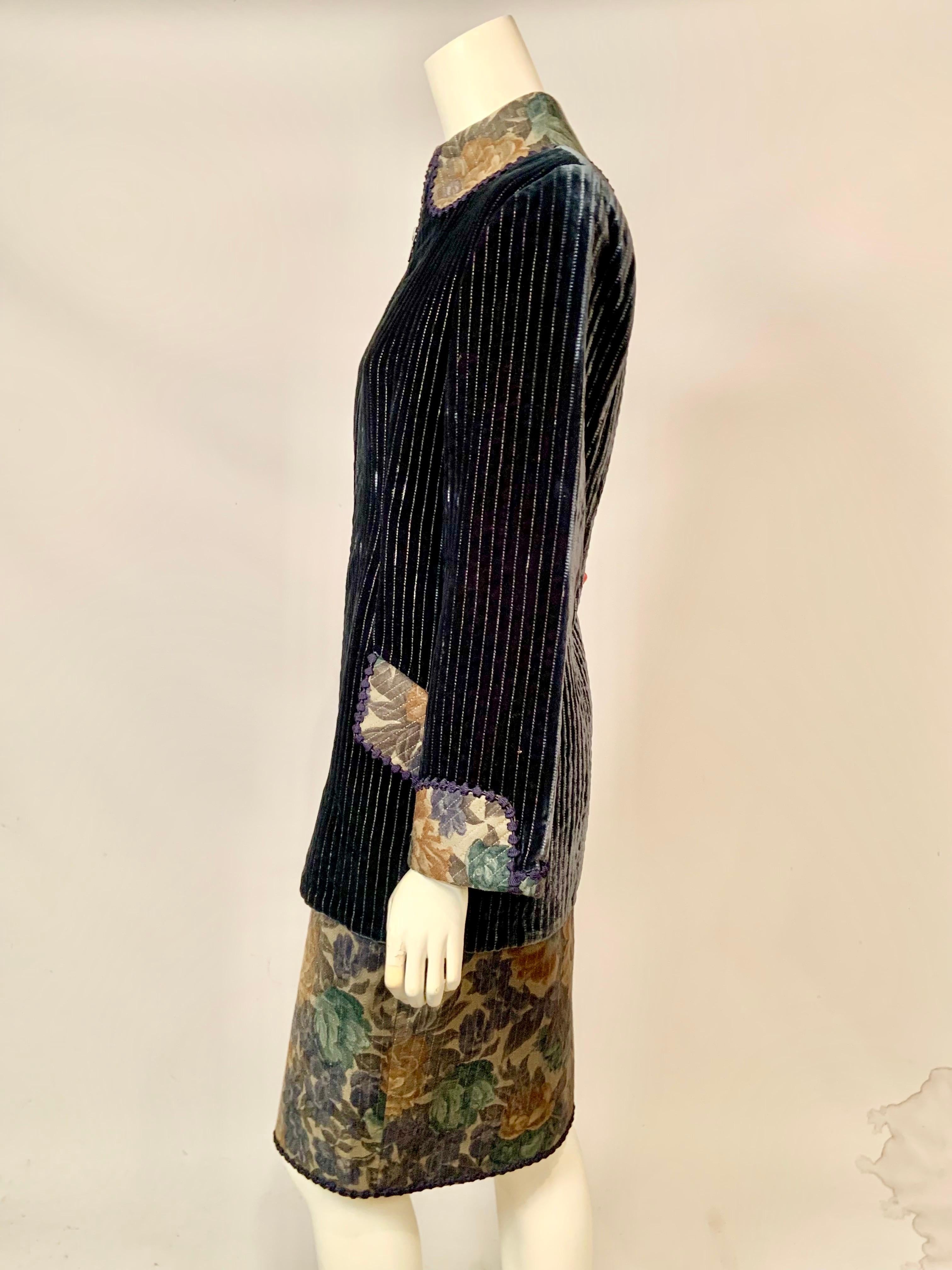 Geoffrey Beene - Ensemble veste en velours et jupe en laine à rayures dorées Pour femmes en vente
