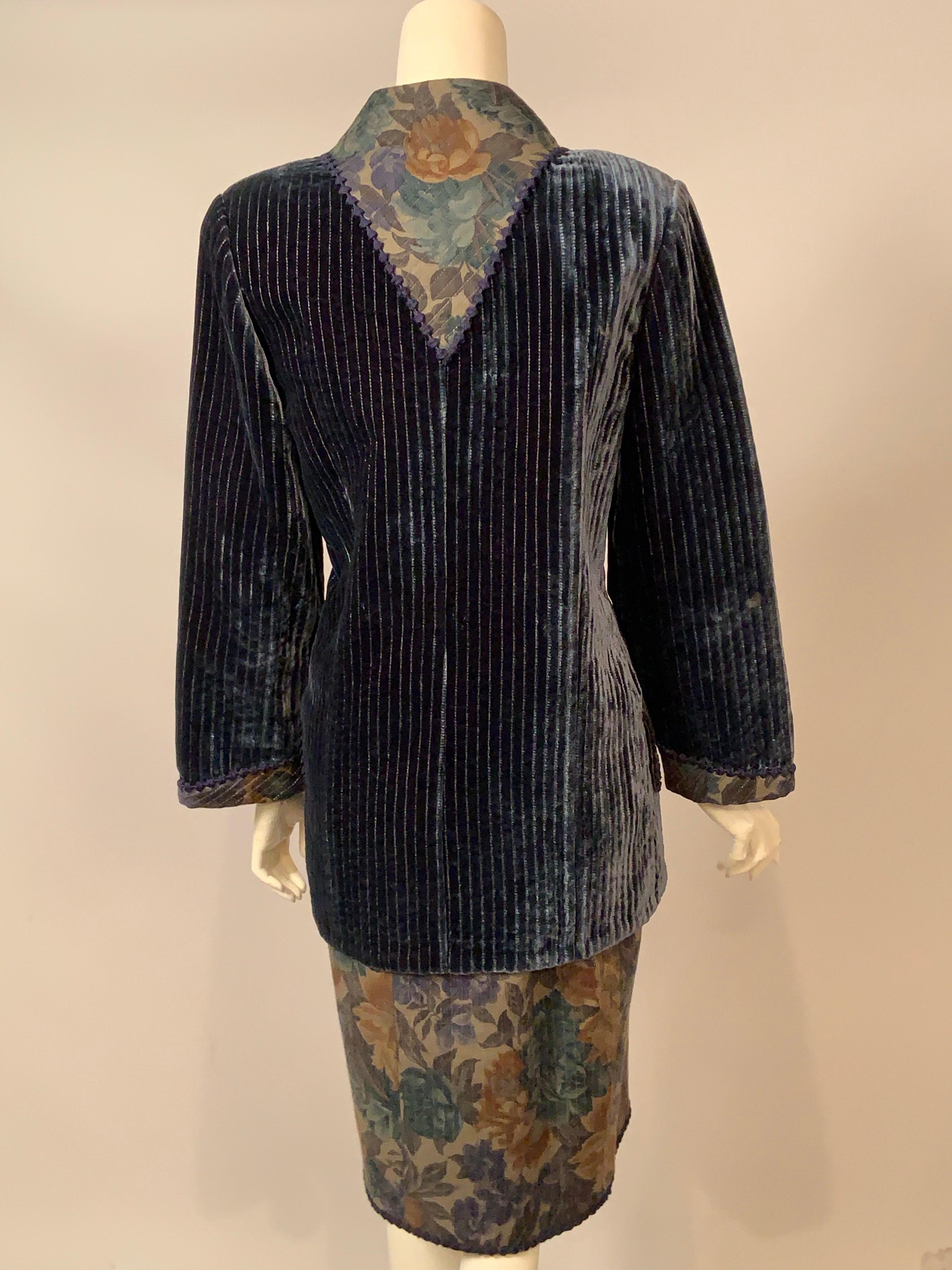 Geoffrey Beene - Ensemble veste en velours et jupe en laine à rayures dorées en vente 1