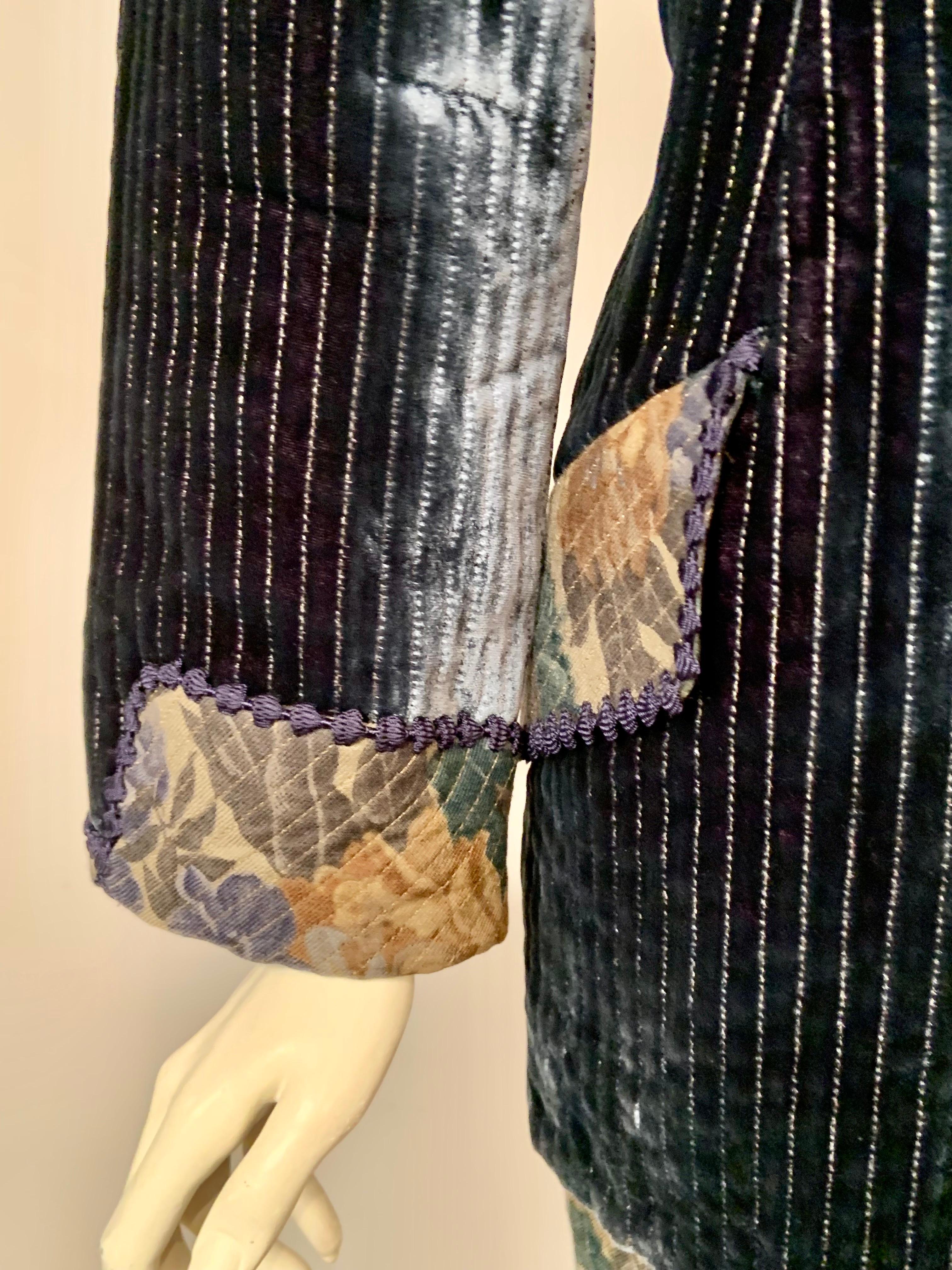 Geoffrey Beene - Ensemble veste en velours et jupe en laine à rayures dorées en vente 3