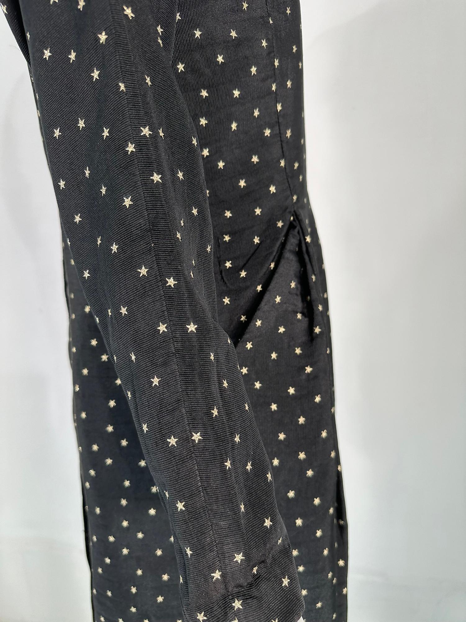 Geoffrey Beene Gold Stars on Black Faille Button Back Dress 1980s 9