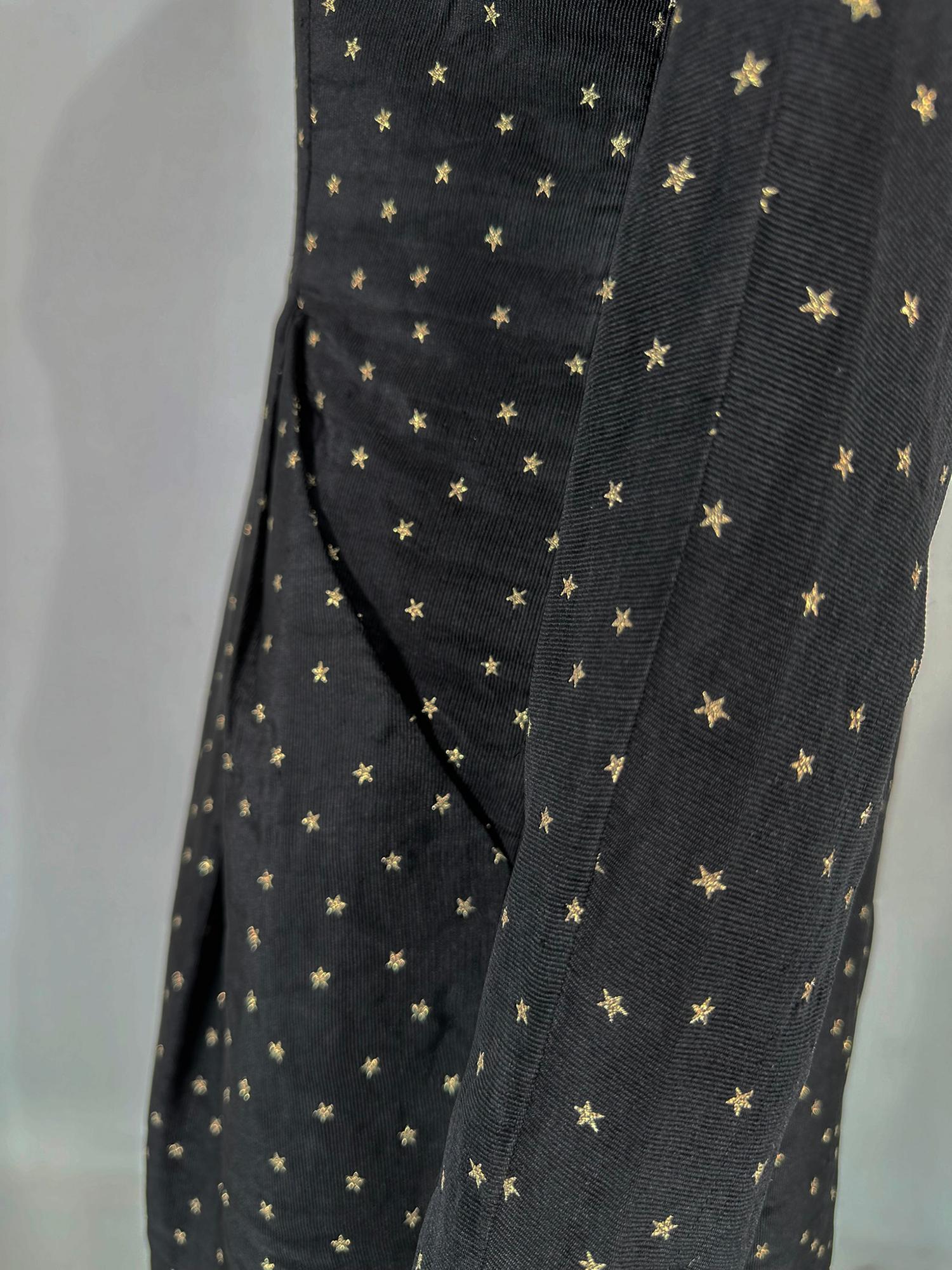 Geoffrey Beene Gold Stars on Black Faille Button Back Dress 1980s 5