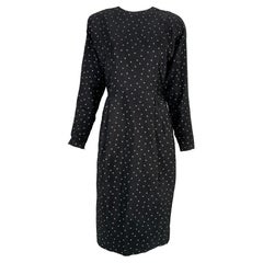Geoffrey Beene Gold Stars on Black Faille Button Back Dress 1980s