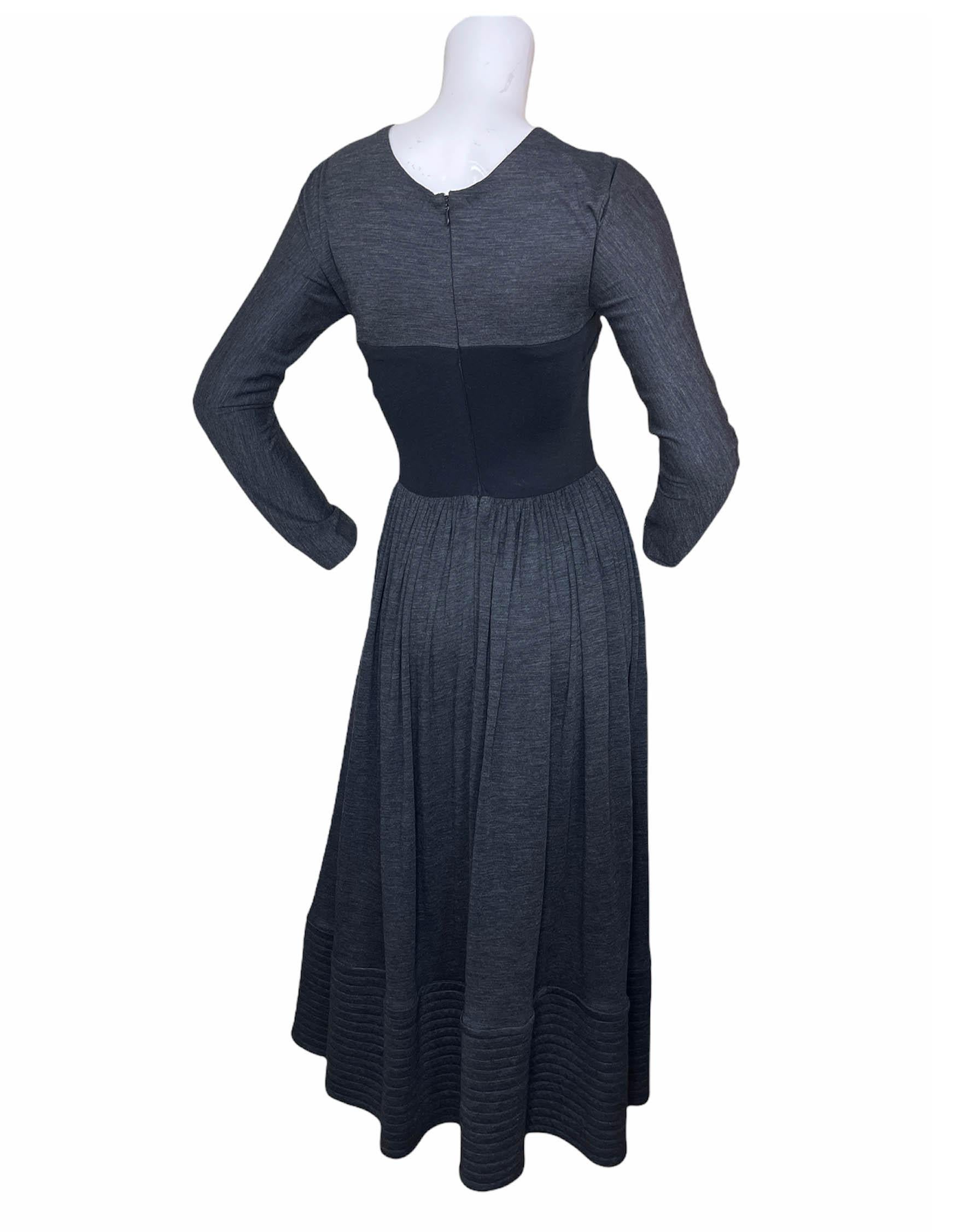 Geoffrey Beene Vestido gris de punto de manga larga con corpiño negro sz S en venta 5
