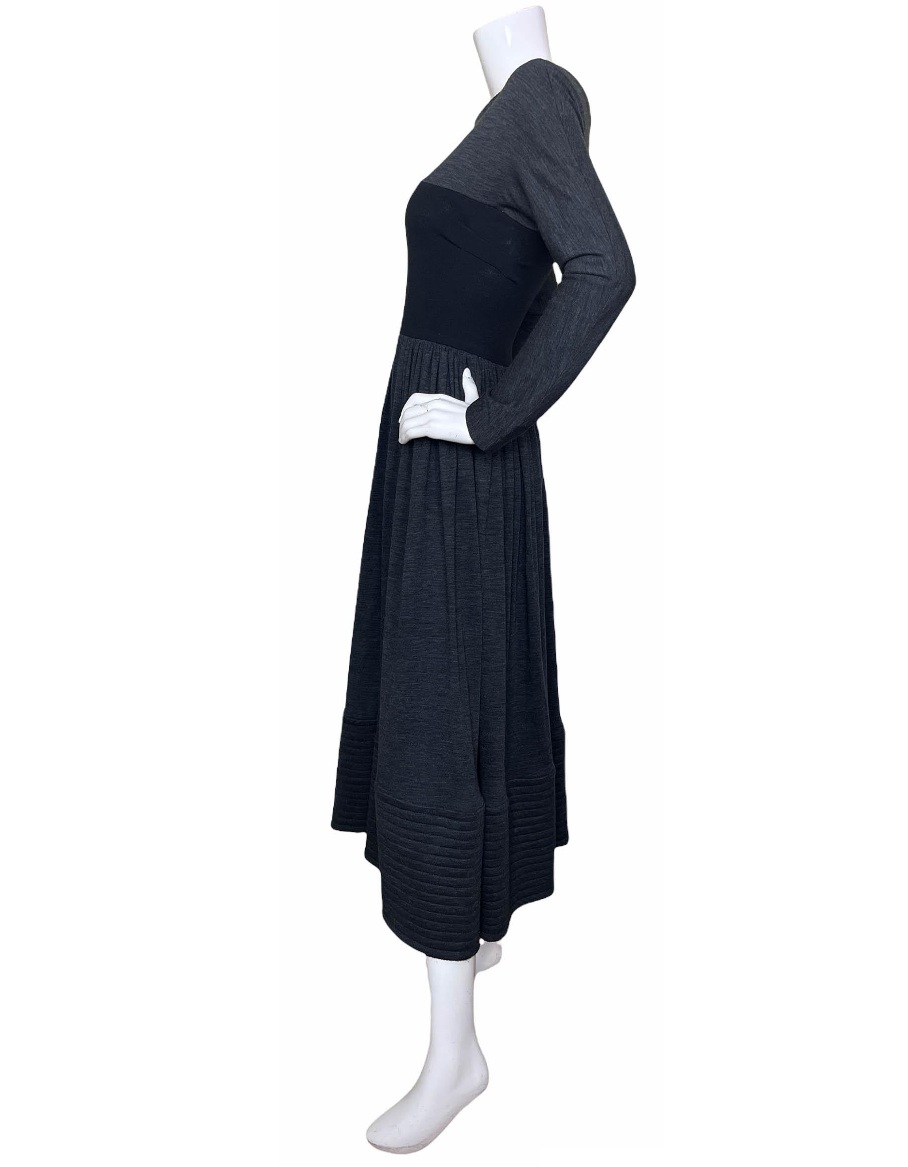 Geoffrey Beene Vestido gris de punto de manga larga con corpiño negro sz S en venta 6