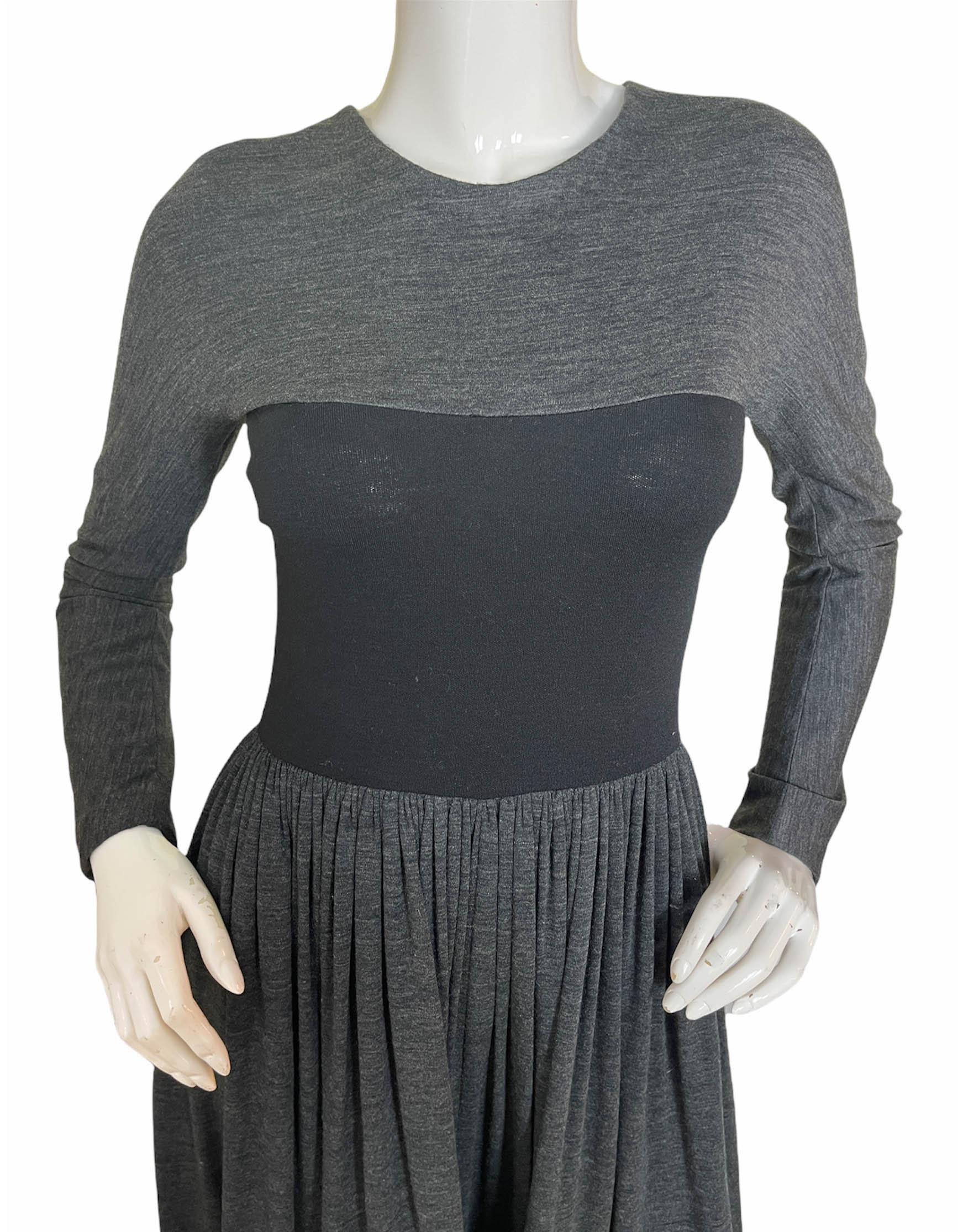 Geoffrey Beene Vestido gris de punto de manga larga con corpiño negro sz S en venta 2
