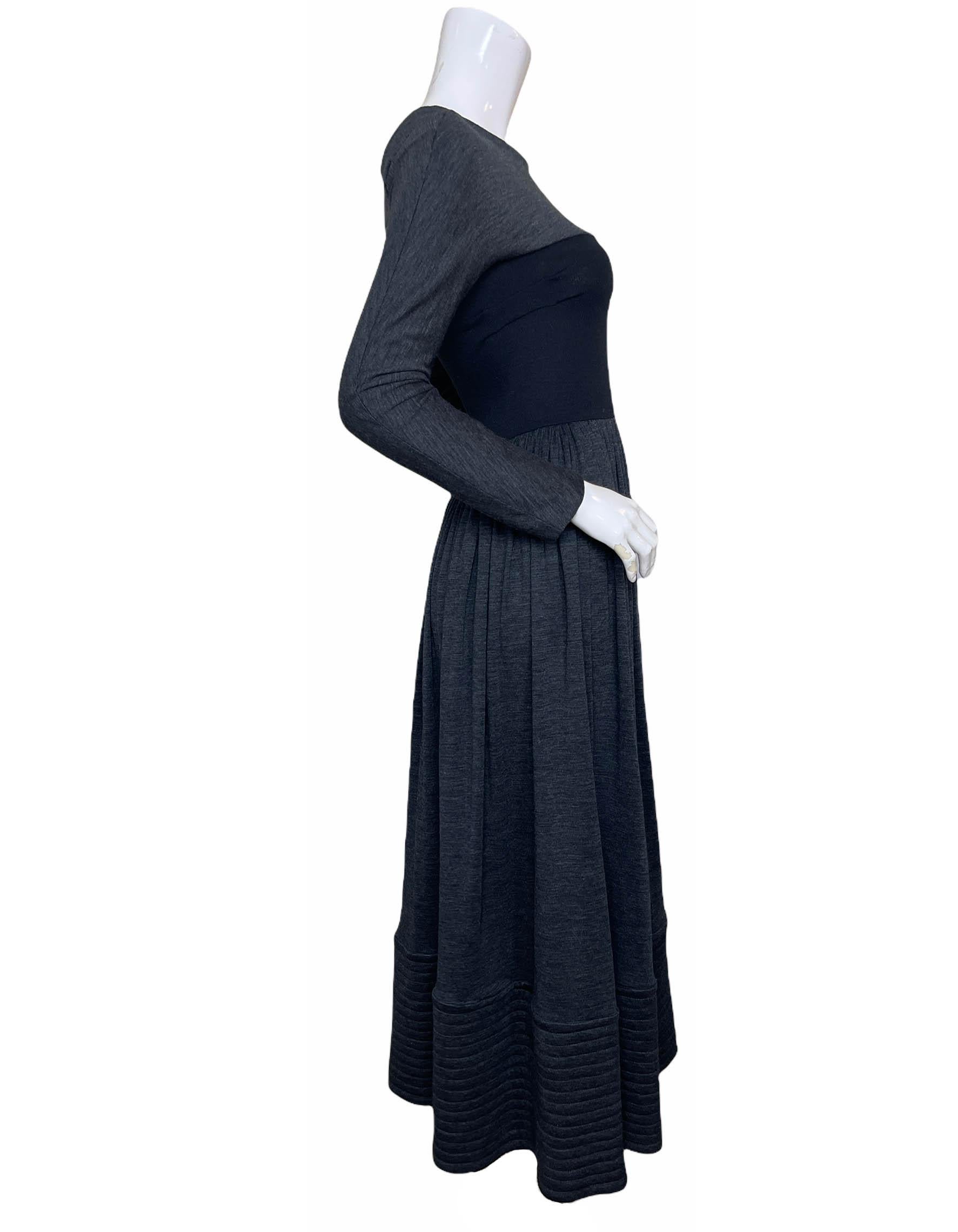 Geoffrey Beene Vestido gris de punto de manga larga con corpiño negro sz S en venta 4