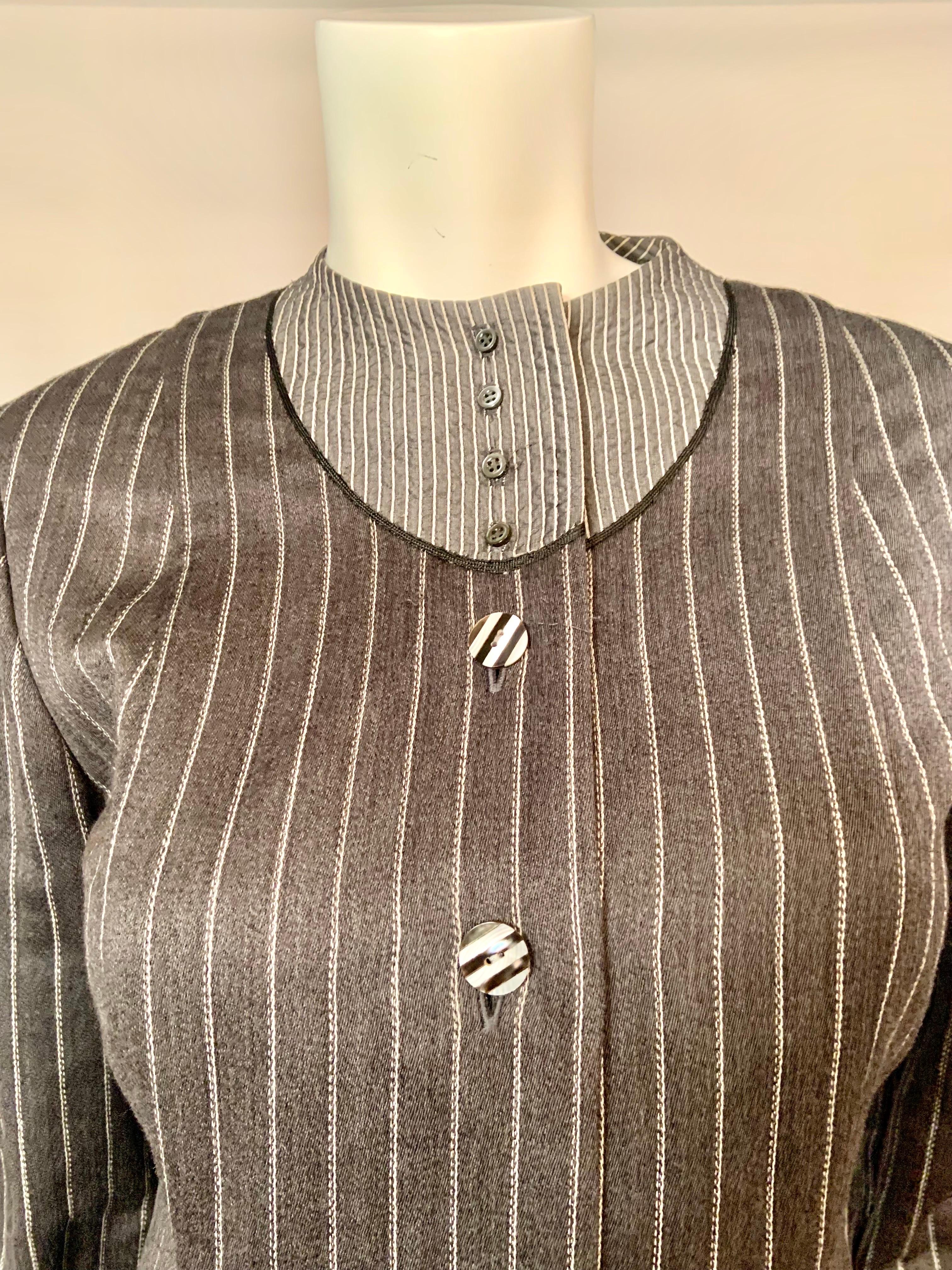Geoffrey Beene Grey Pinstriped Jacket and Grey Wool Skirt  In Excellent Condition For Sale In New Hope, PA